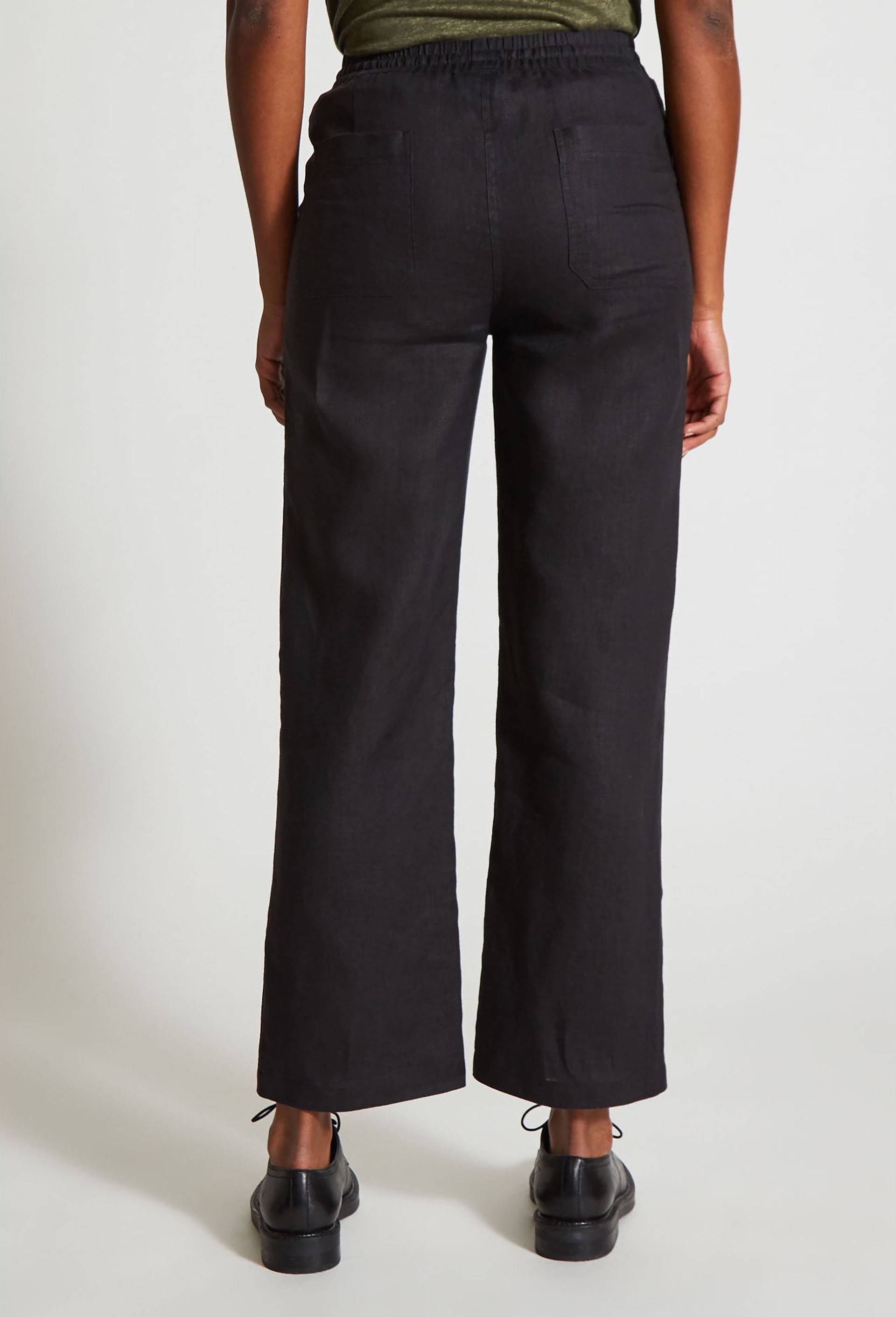 Pantalon taille élastiquée en lin, certifié European Flax, Noir, large image number 1.0