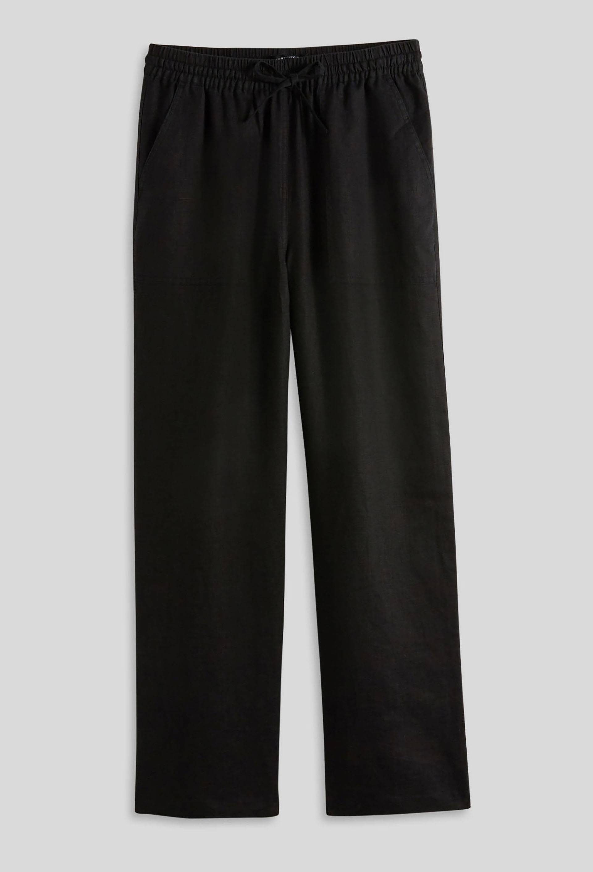Pantalon taille élastiquée en lin, certifié European Flax, Noir, large image number 2.0
