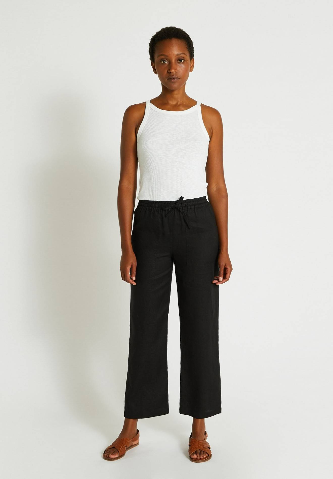Pantalon taille élastiquée en lin, certifié European Flax, Noir, large image number 3
