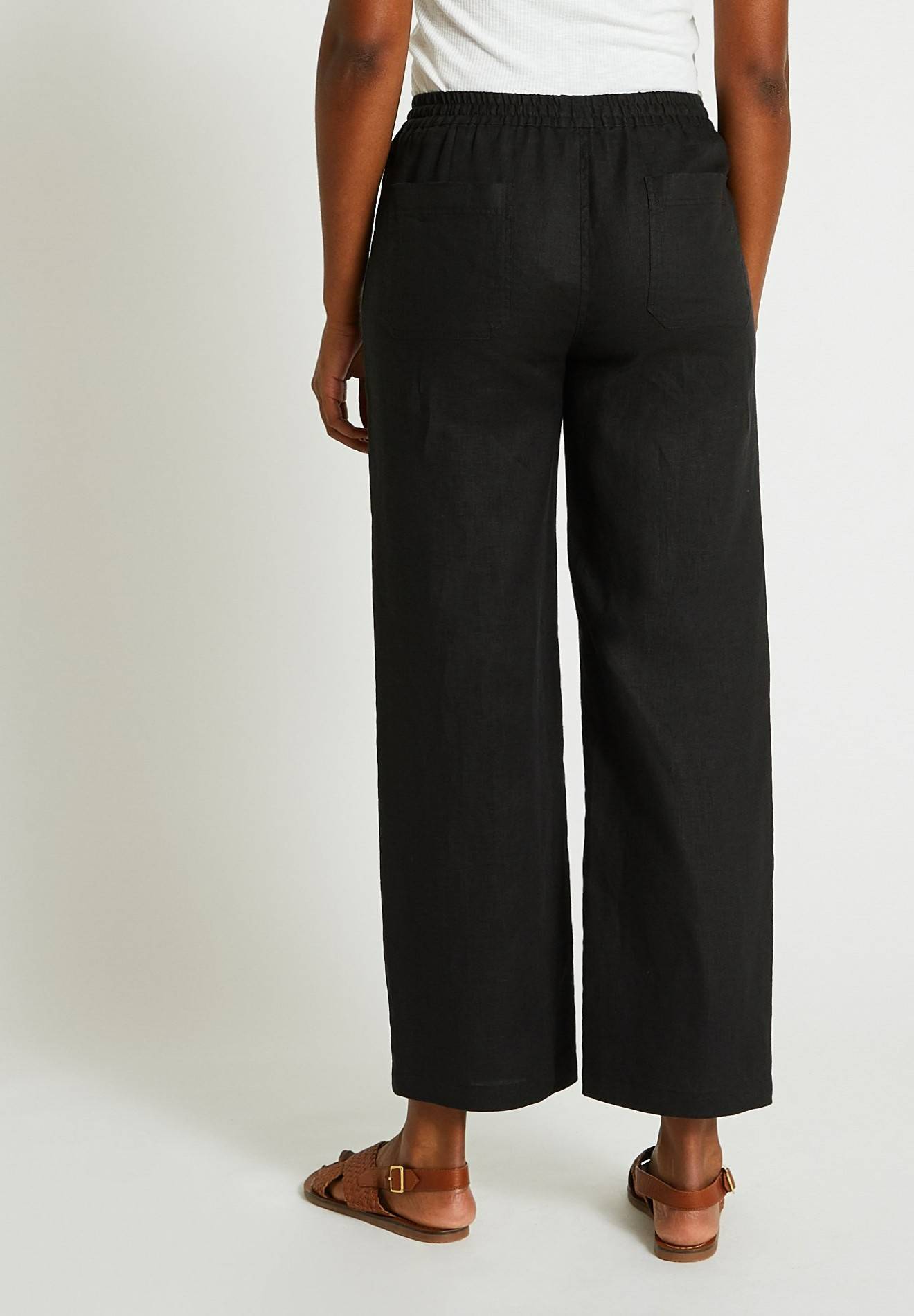Pantalon taille élastiquée en lin, certifié European Flax, Noir, large image number 4