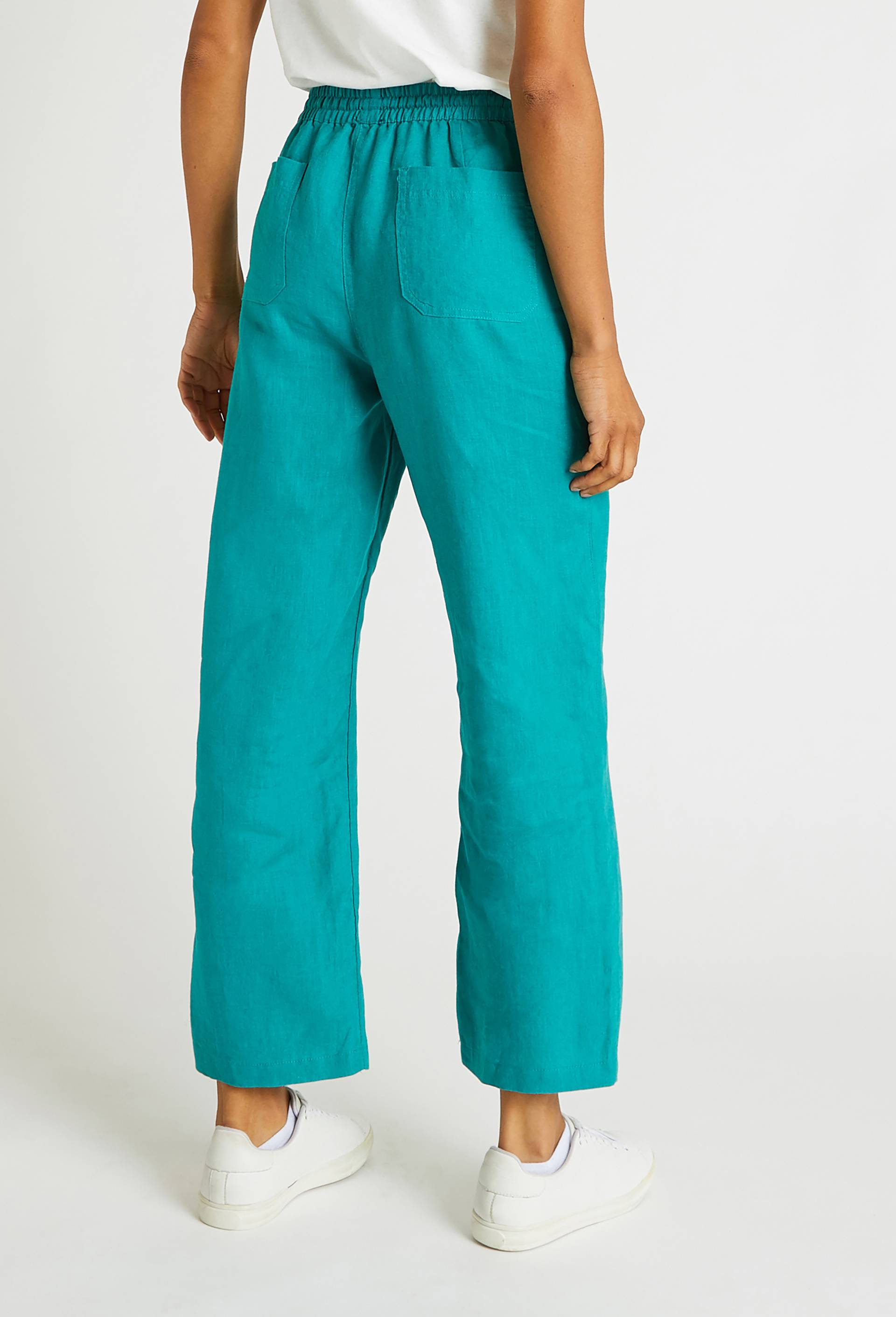 Pantalon taille élastiquée en lin, certifié European Flax, Vert, large image number 1