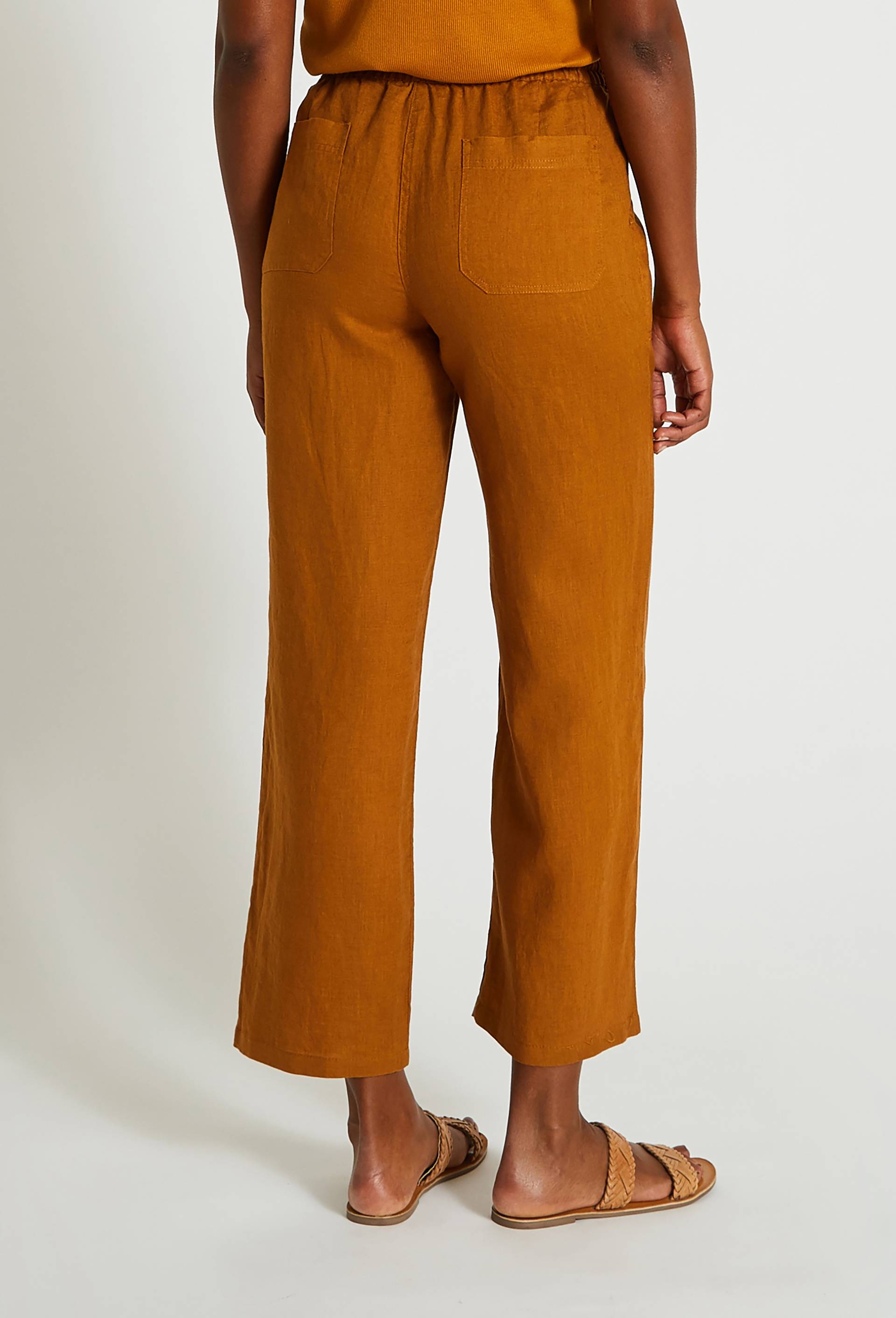 Pantalon taille élastiquée en lin, certifié European Flax, Brun clair, large image number 1.0