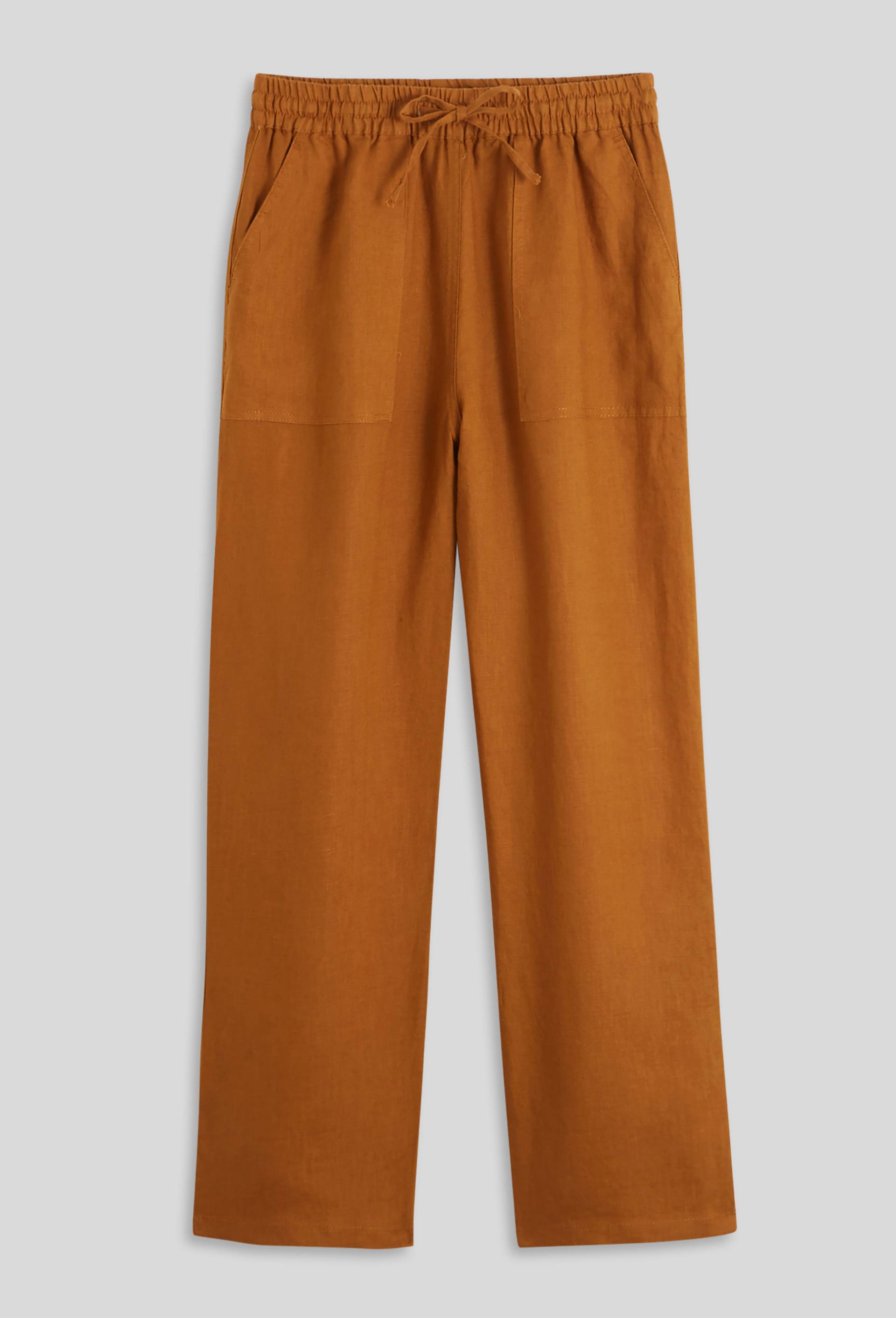 Pantalon taille élastiquée en lin, certifié European Flax, Brun clair, large image number 2