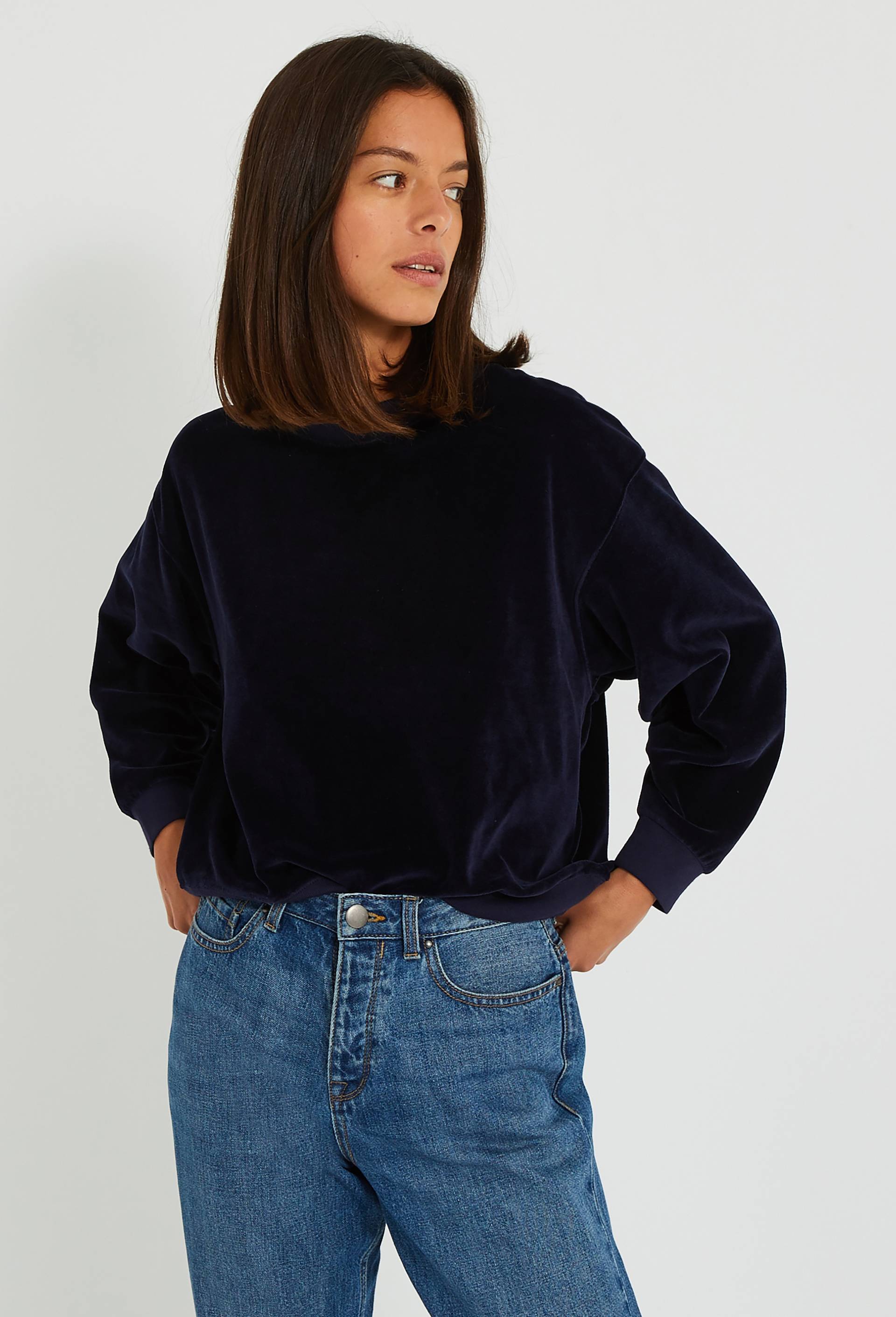 Sweat en velours, Bleu foncé, large image number 0.0