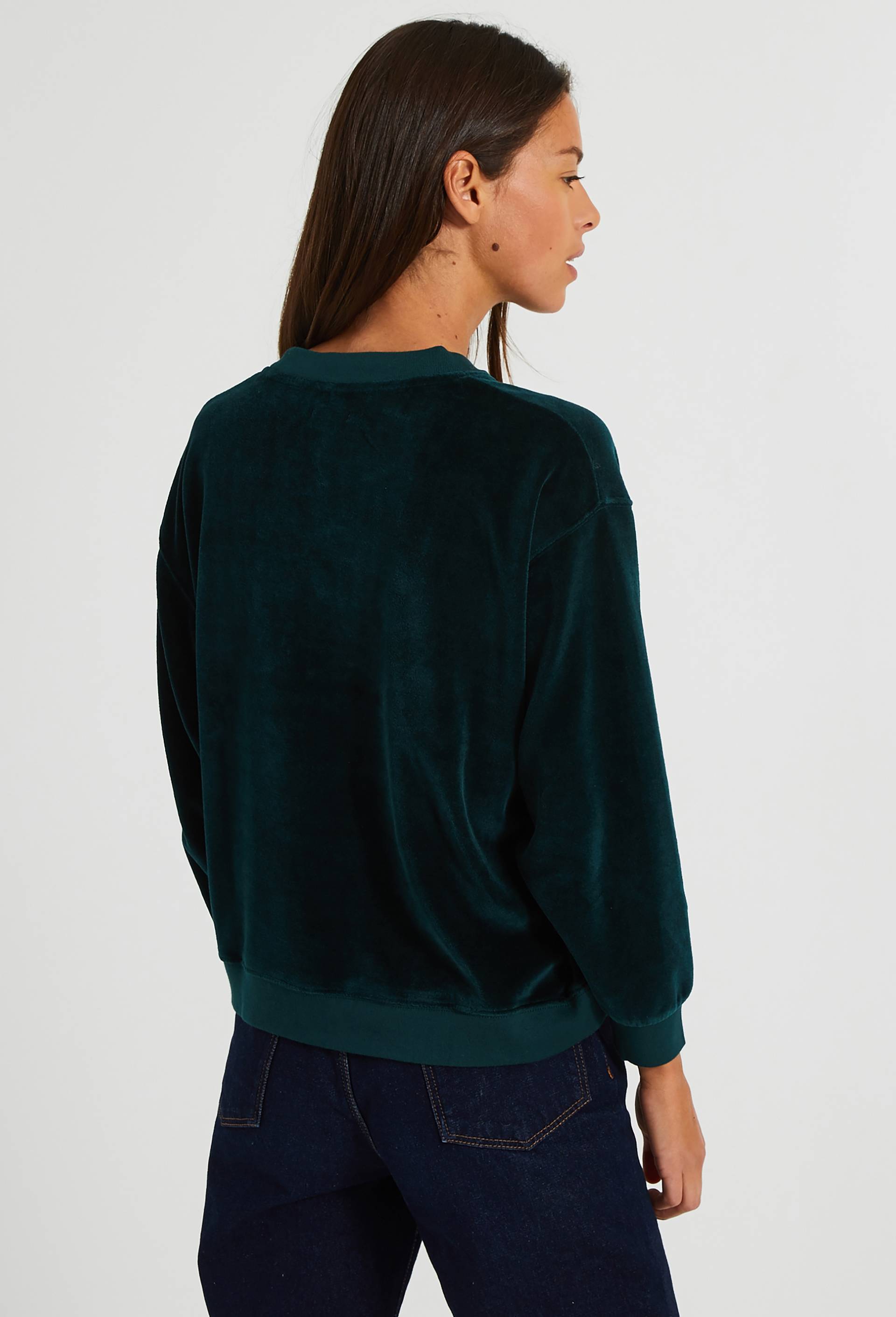 Sweat en velours, Vert fonc&eacute;, large image number 1