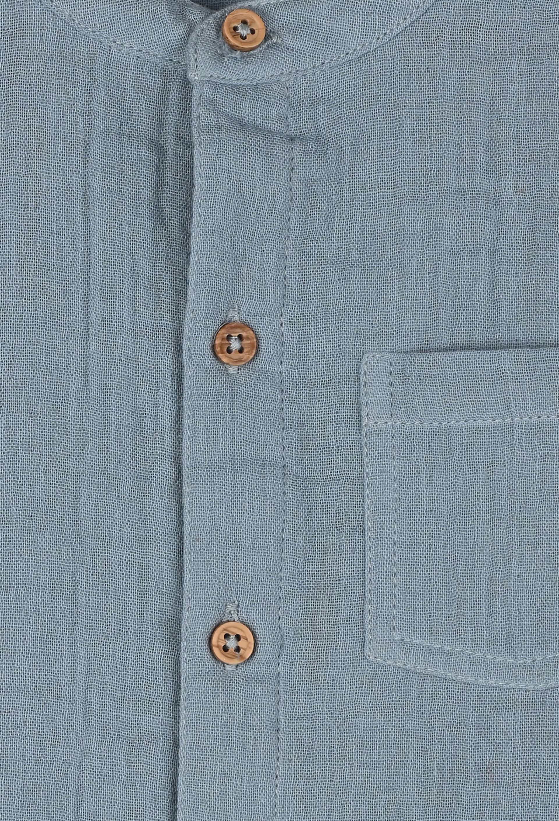 Chemise unie col mao manches longues en gaze de coton, gar&ccedil;on, en coton BIO, OEKO-TEX, Bleu, large image number 2