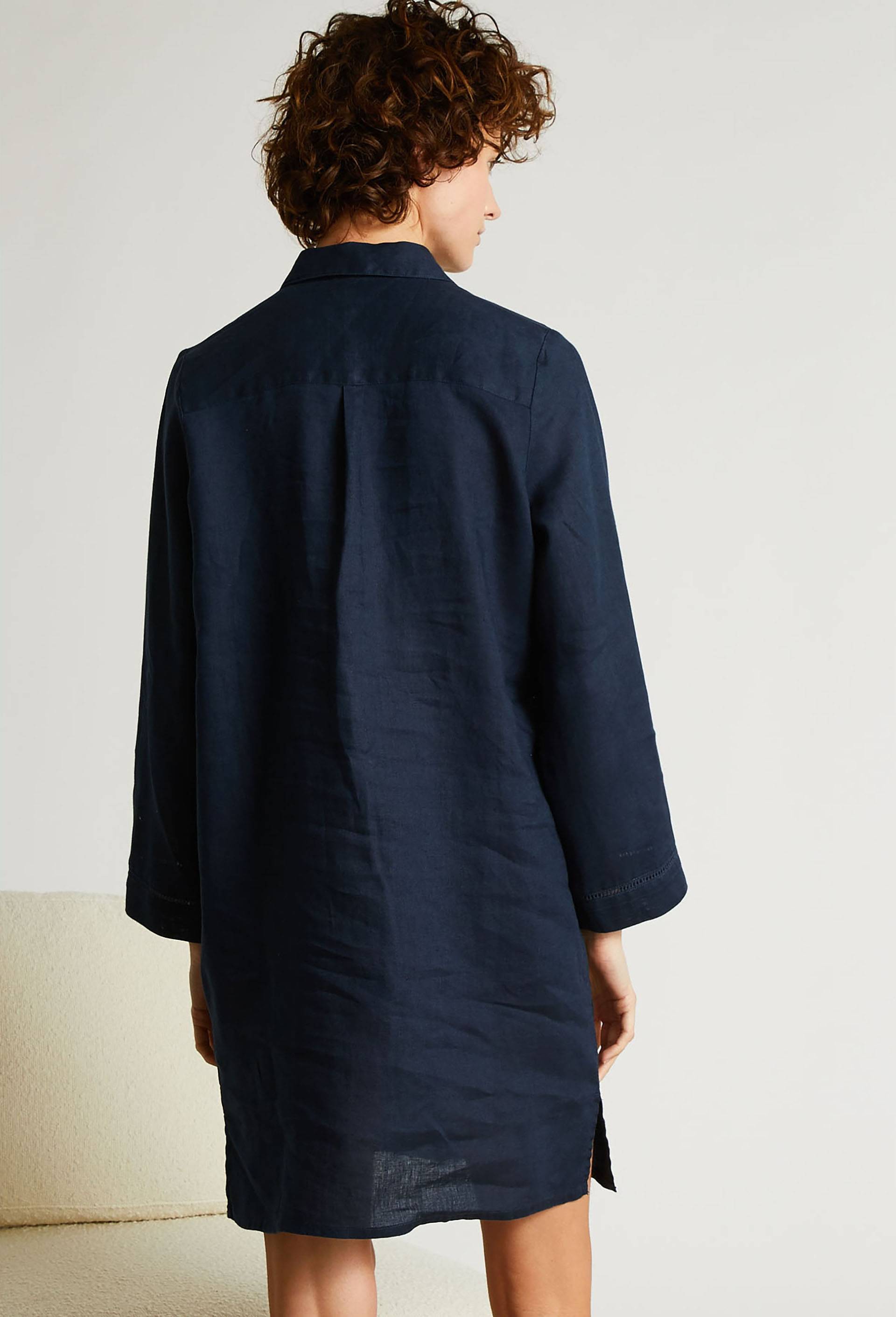 Chemise de nuit détails jour échelle en lin, European Flax, Bleu foncé, large image number 1