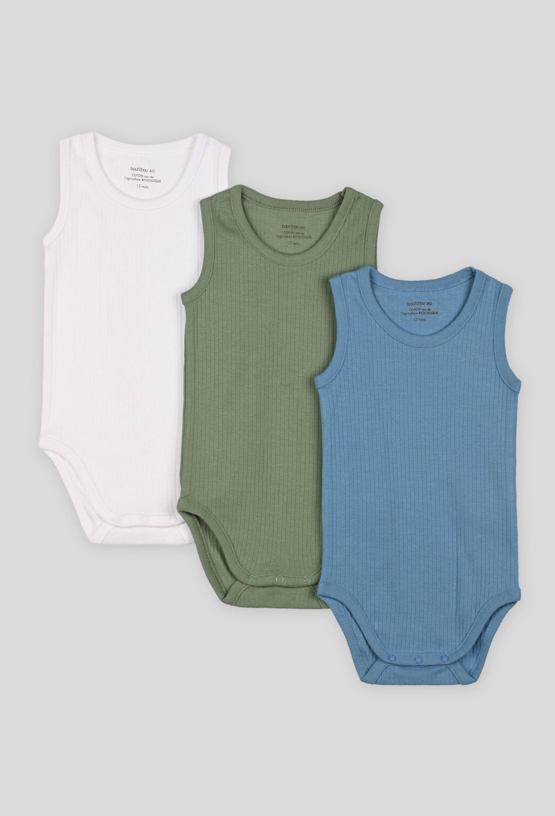 Lot de 3 bodies sans manches unis en coton BIO, Bleu, large image number 0