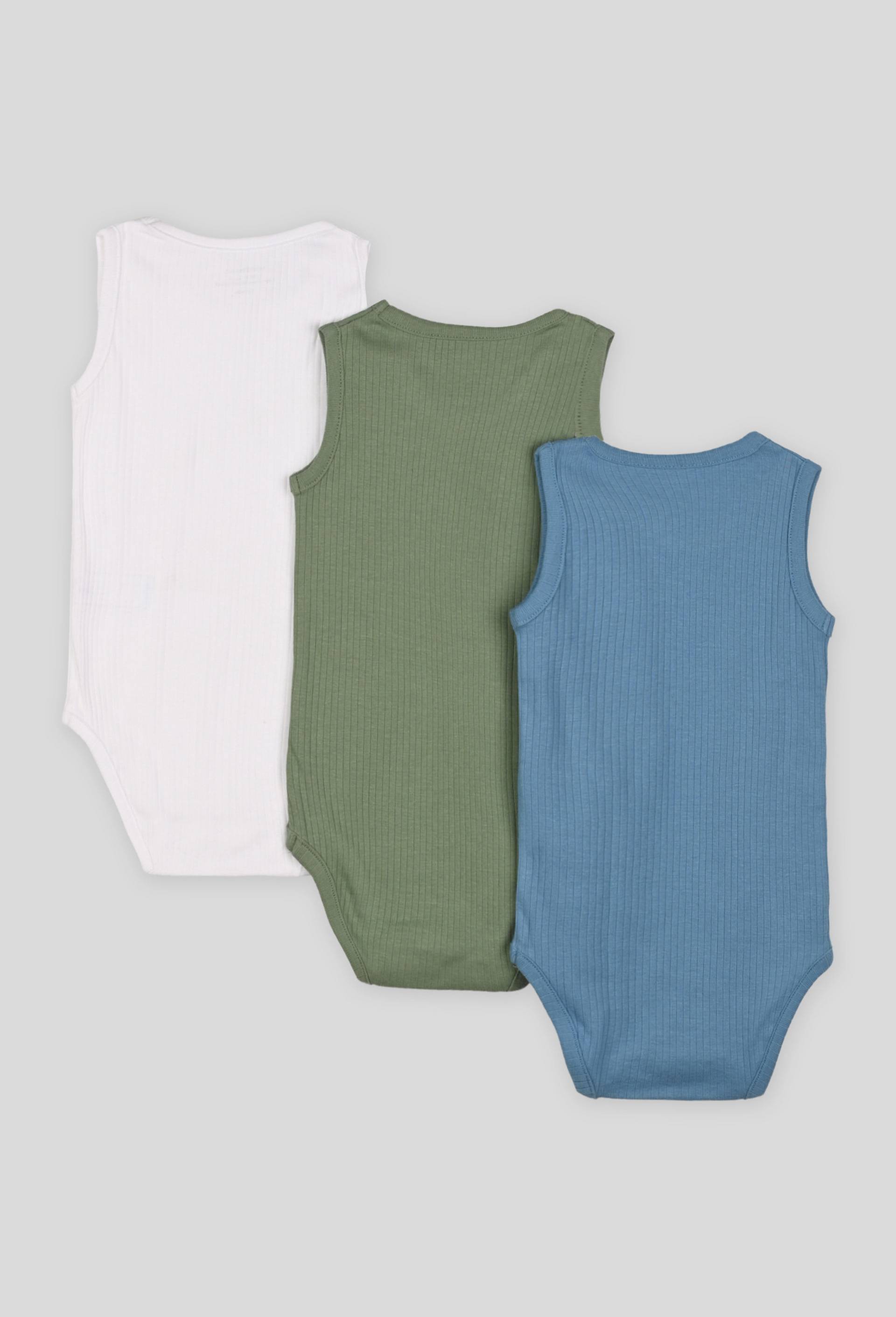 Lot de 3 bodies sans manches unis en coton BIO, Bleu, large image number 1