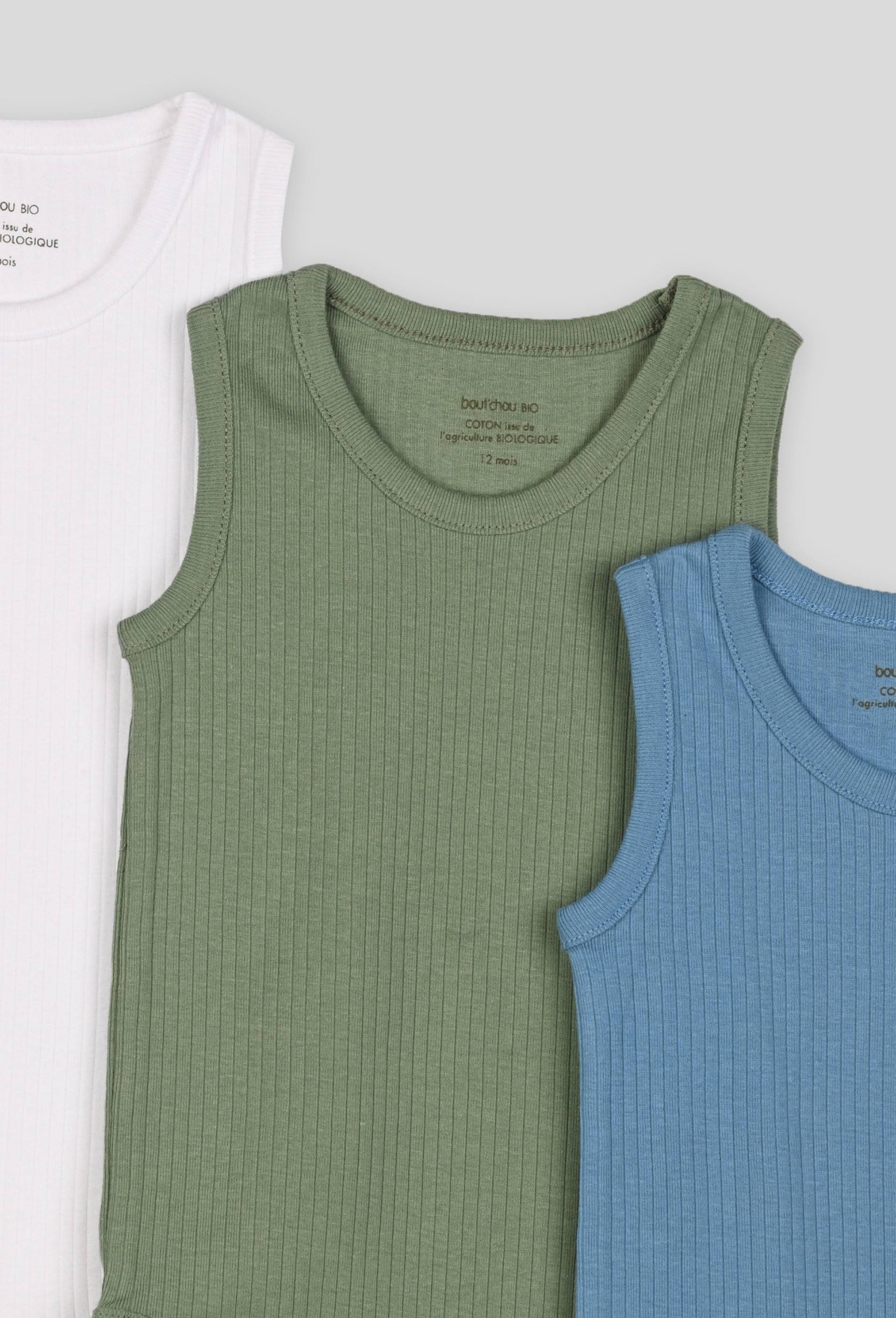 Lot de 3 bodies sans manches unis en coton BIO, Bleu, large image number 2