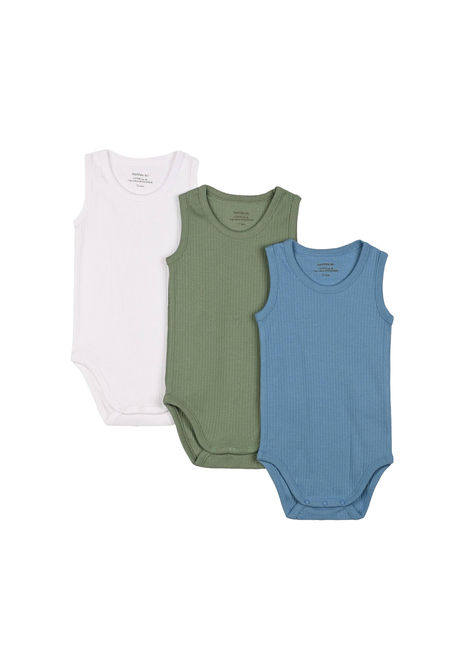 Lot de 3 bodies sans manches unis en coton BIO, Bleu, large image number 3
