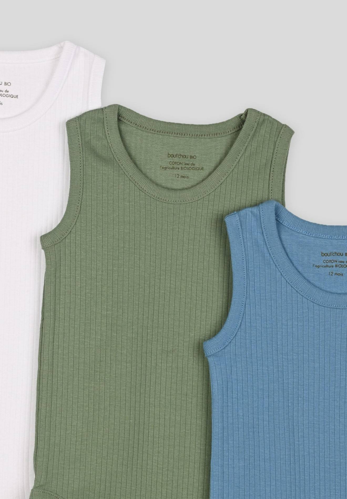 Lot de 3 bodies sans manches unis en coton BIO, Bleu, large image number 5