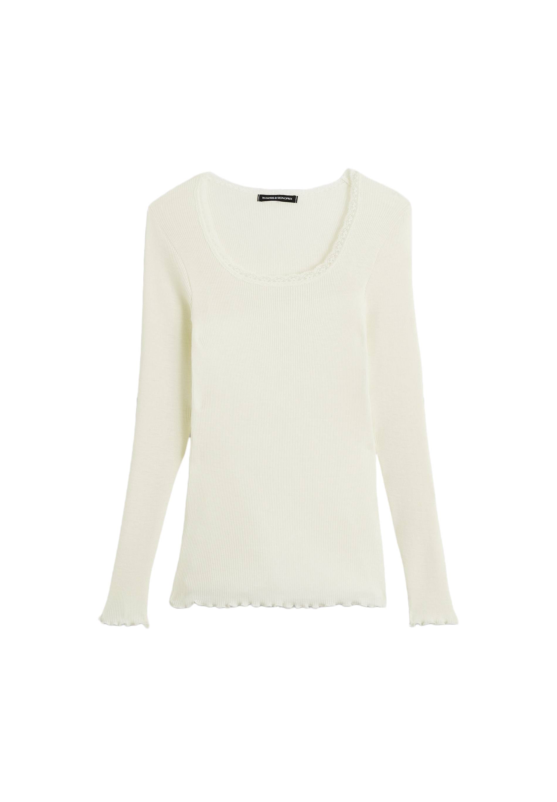 T-shirt manches longues en laine et soie ECRU pour femme MONOPRIX