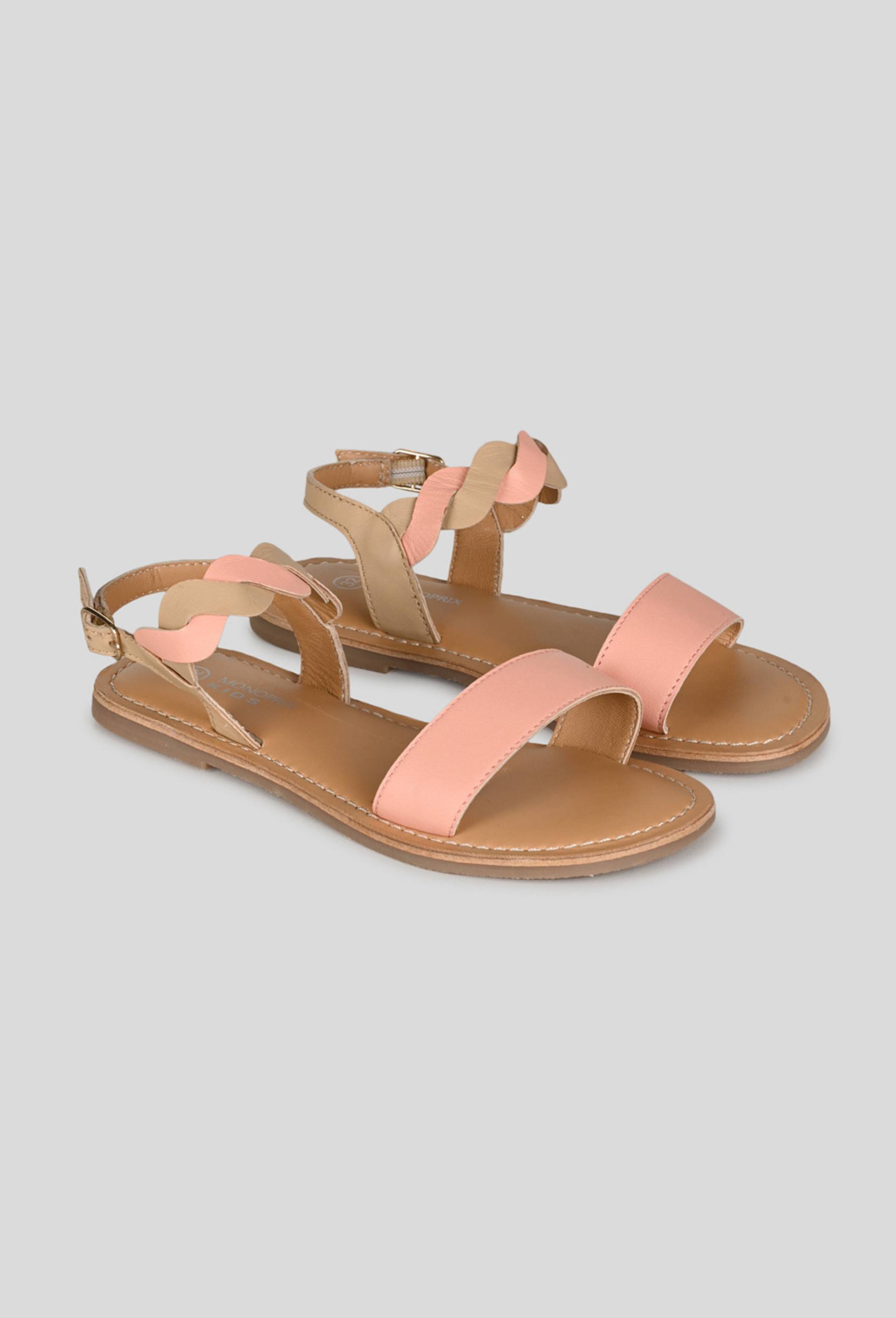 Sandales tressées en cuir responsable, Rose clair, large image number 1