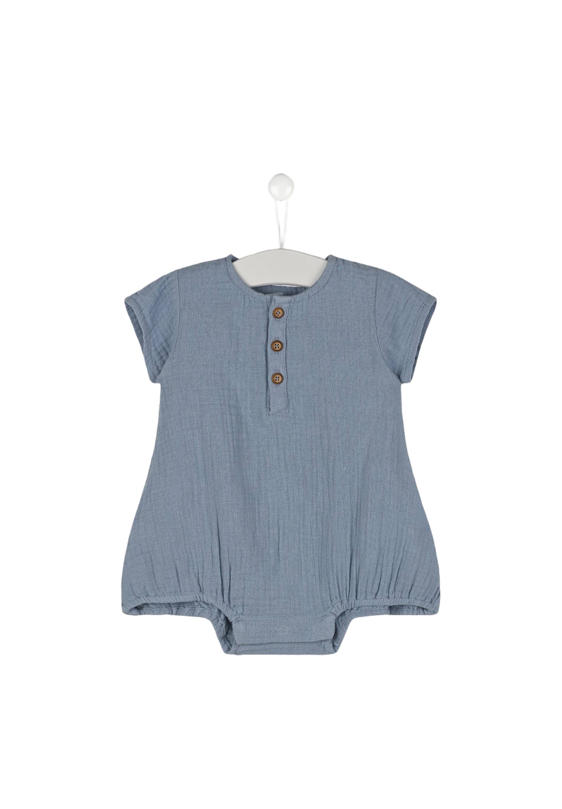 Barboteuse uni en coton BIO, Oeko-Tex, BLEU, large image number 3