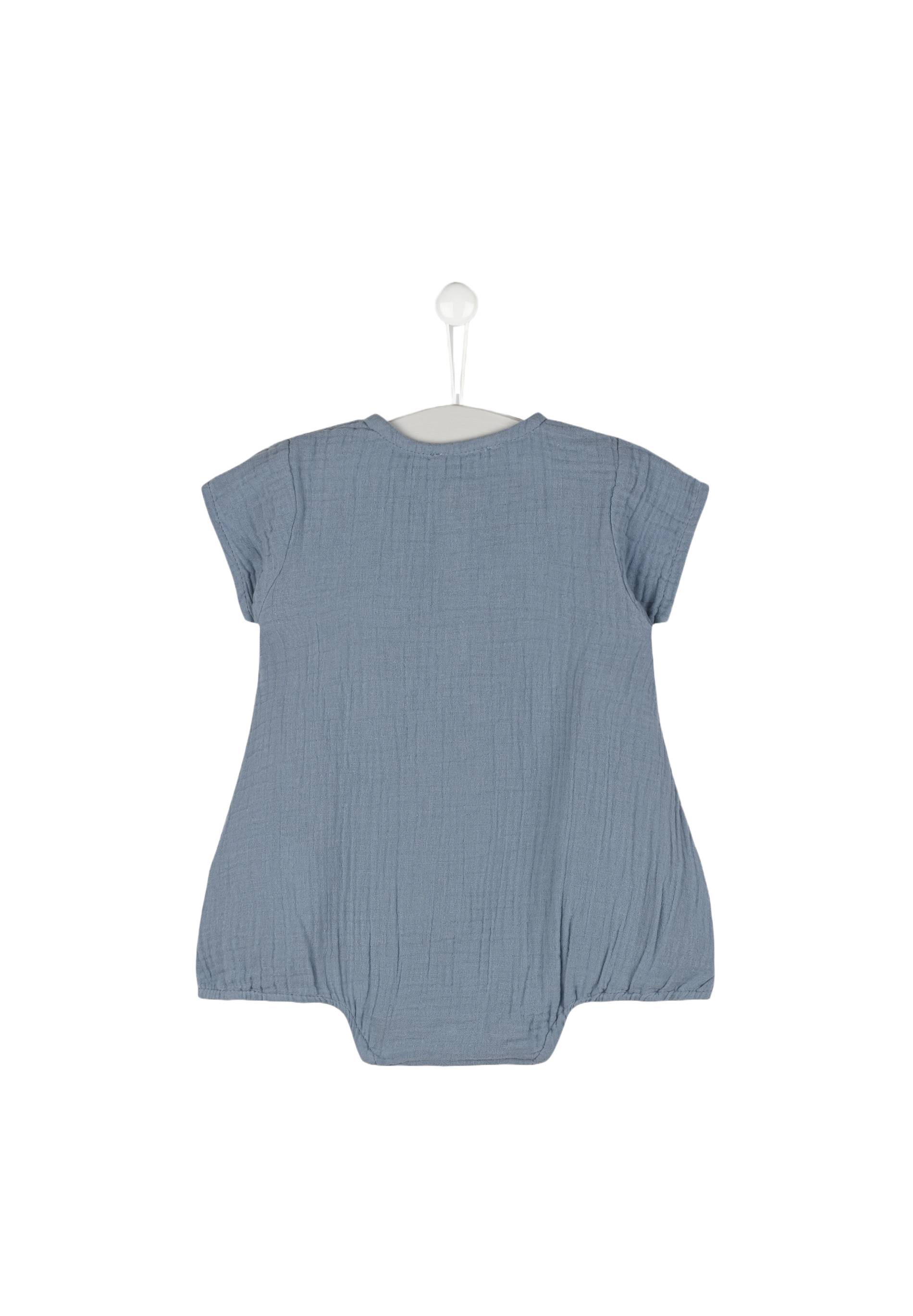 Barboteuse uni en coton BIO, Oeko-Tex, BLEU, large image number 4