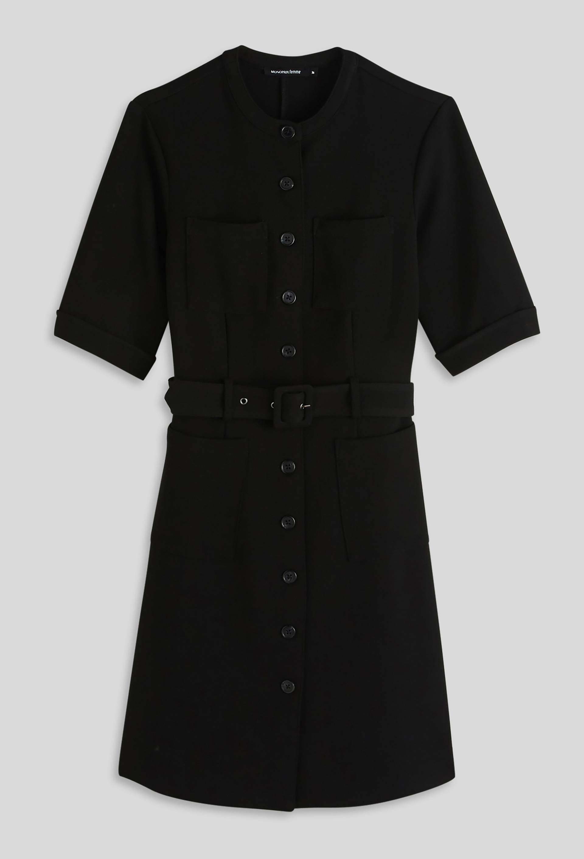 Robe midi boutonnée et ceinturée, Noir, large image number 2.0