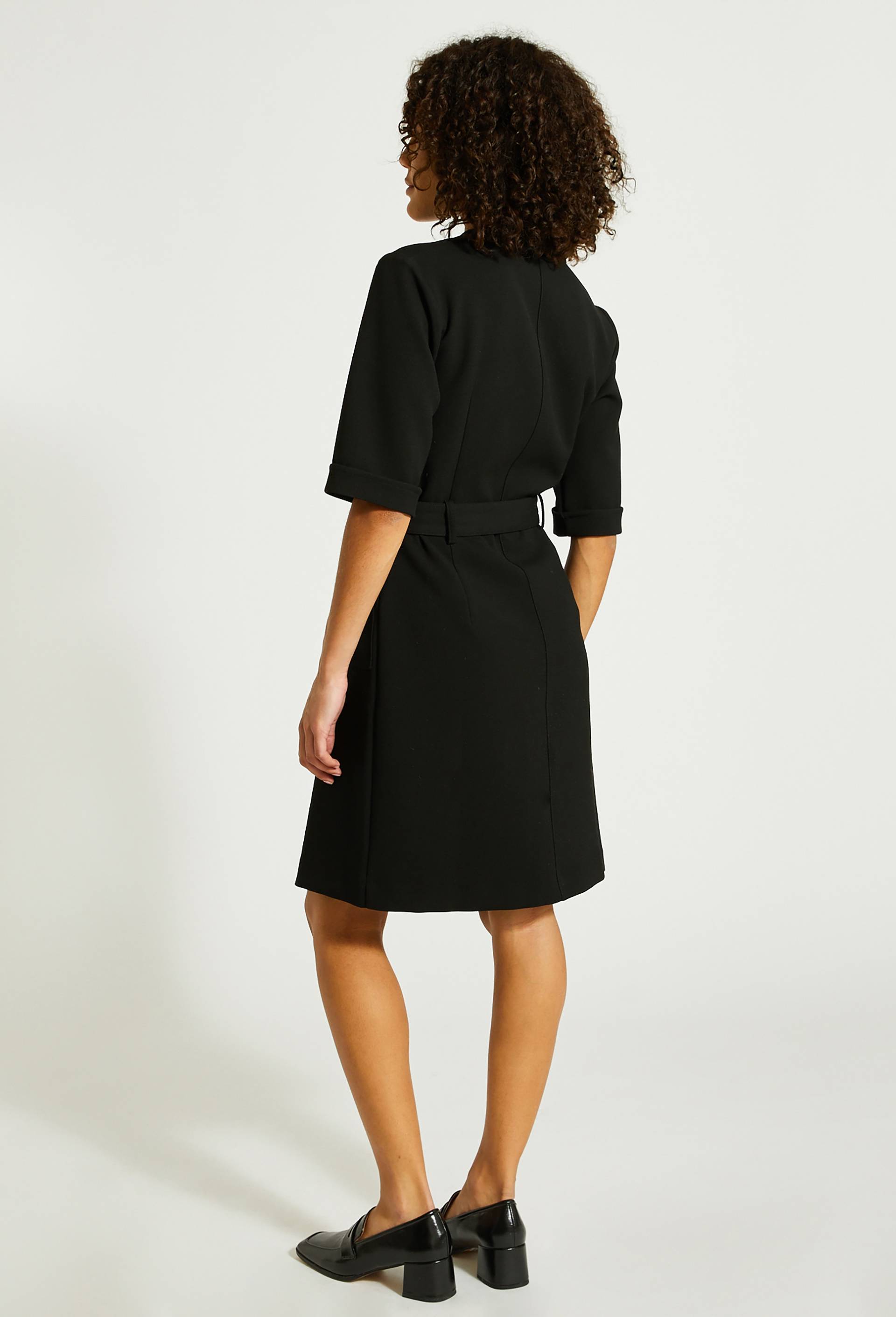 Robe midi boutonnée et ceinturée, Noir, large image number 3