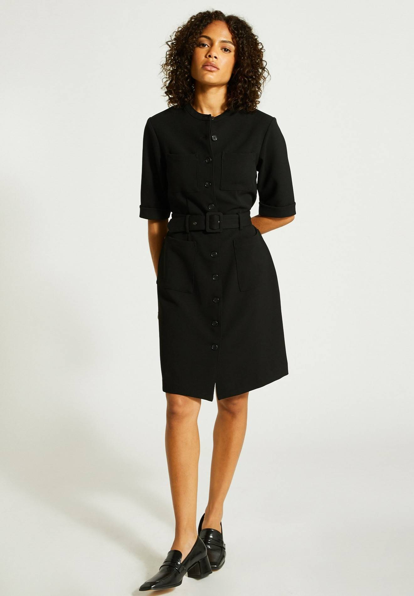 Robe midi boutonnée et ceinturée, Noir, large image number 5