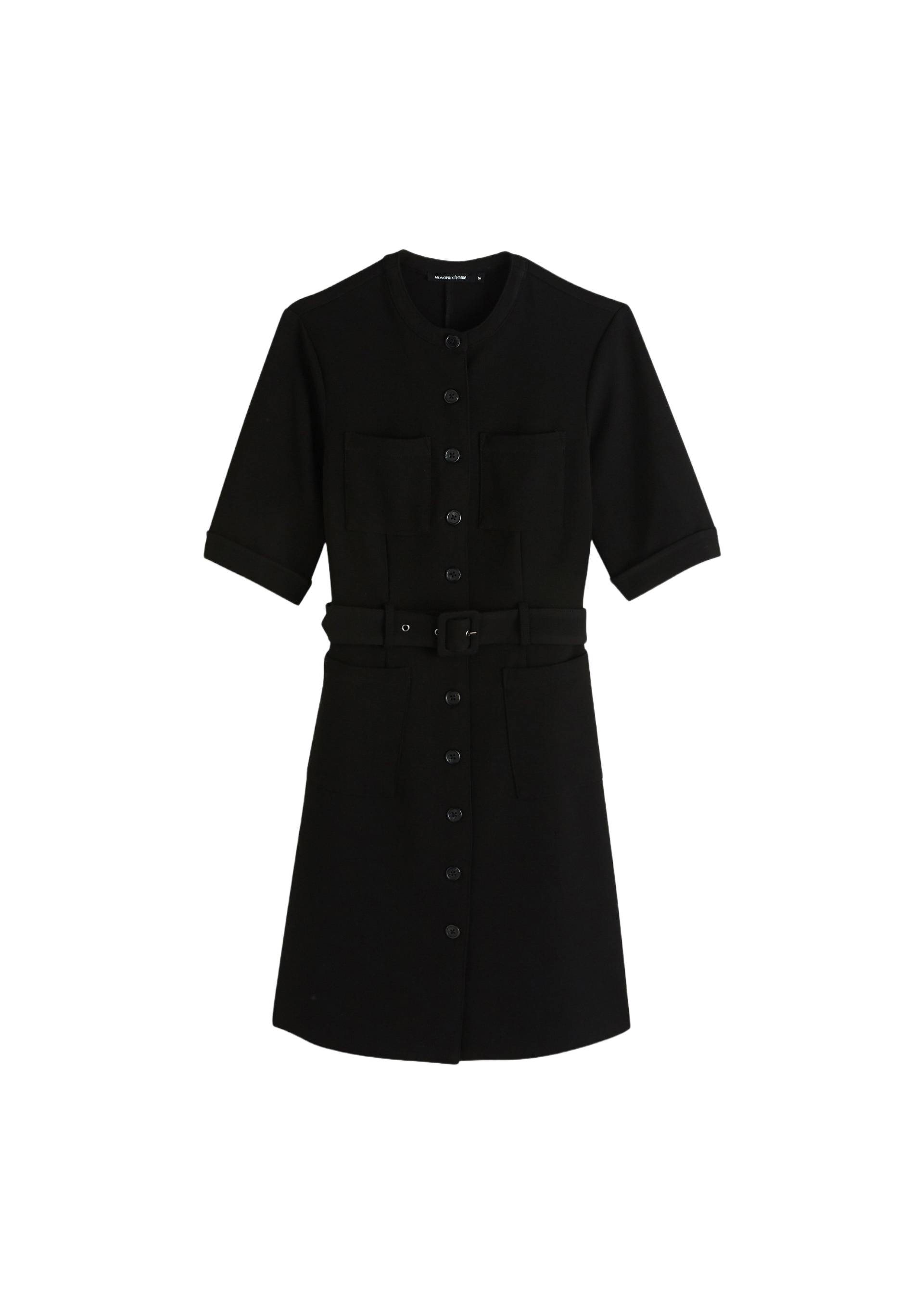 Robe midi boutonnée et ceinturée, Noir, large image number 6