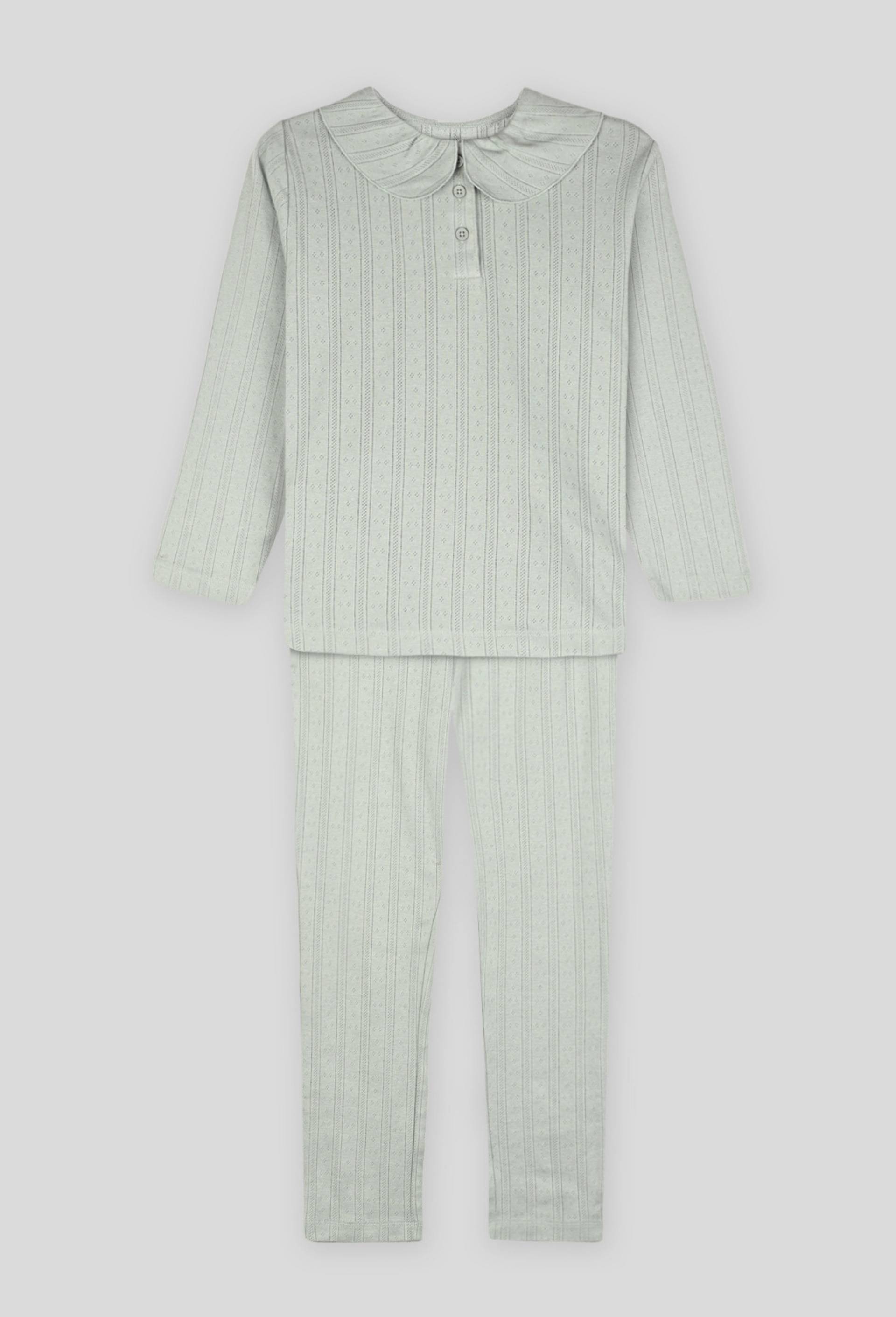 Pyjama long &agrave; col clodine en maille fantaisie, Bleu clair, large image number 0