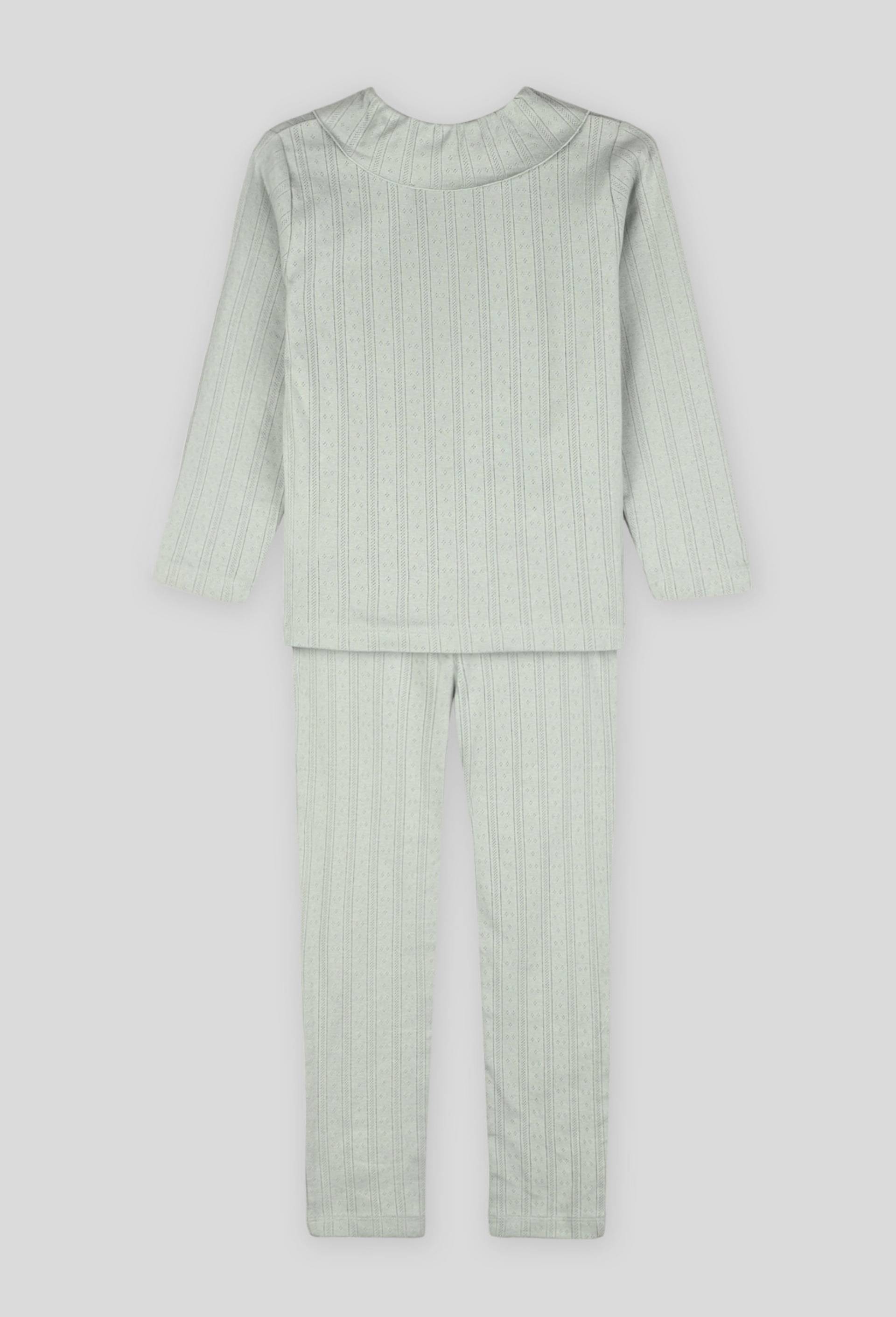 Pyjama long &agrave; col clodine en maille fantaisie, Bleu clair, large image number 1