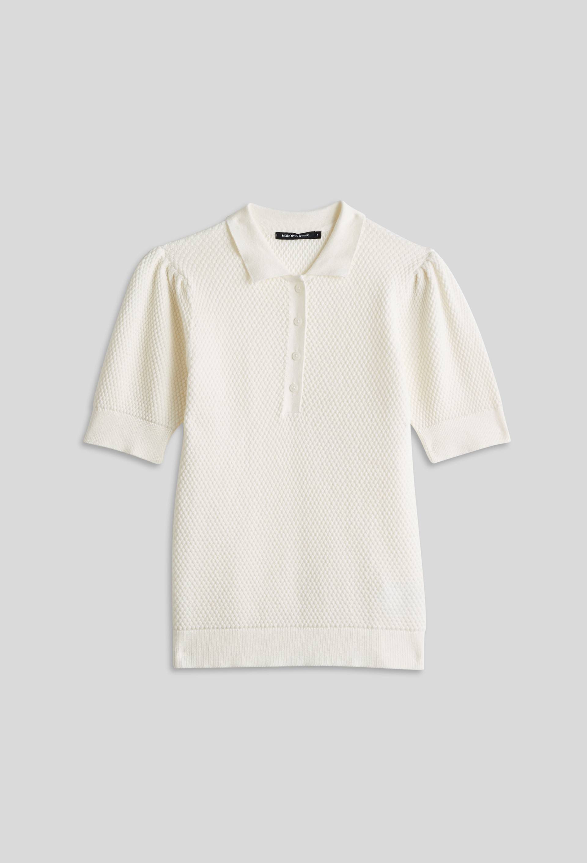 Pull col polo boutonné en coton, Oeko-Tex, Ecru, large image number 2