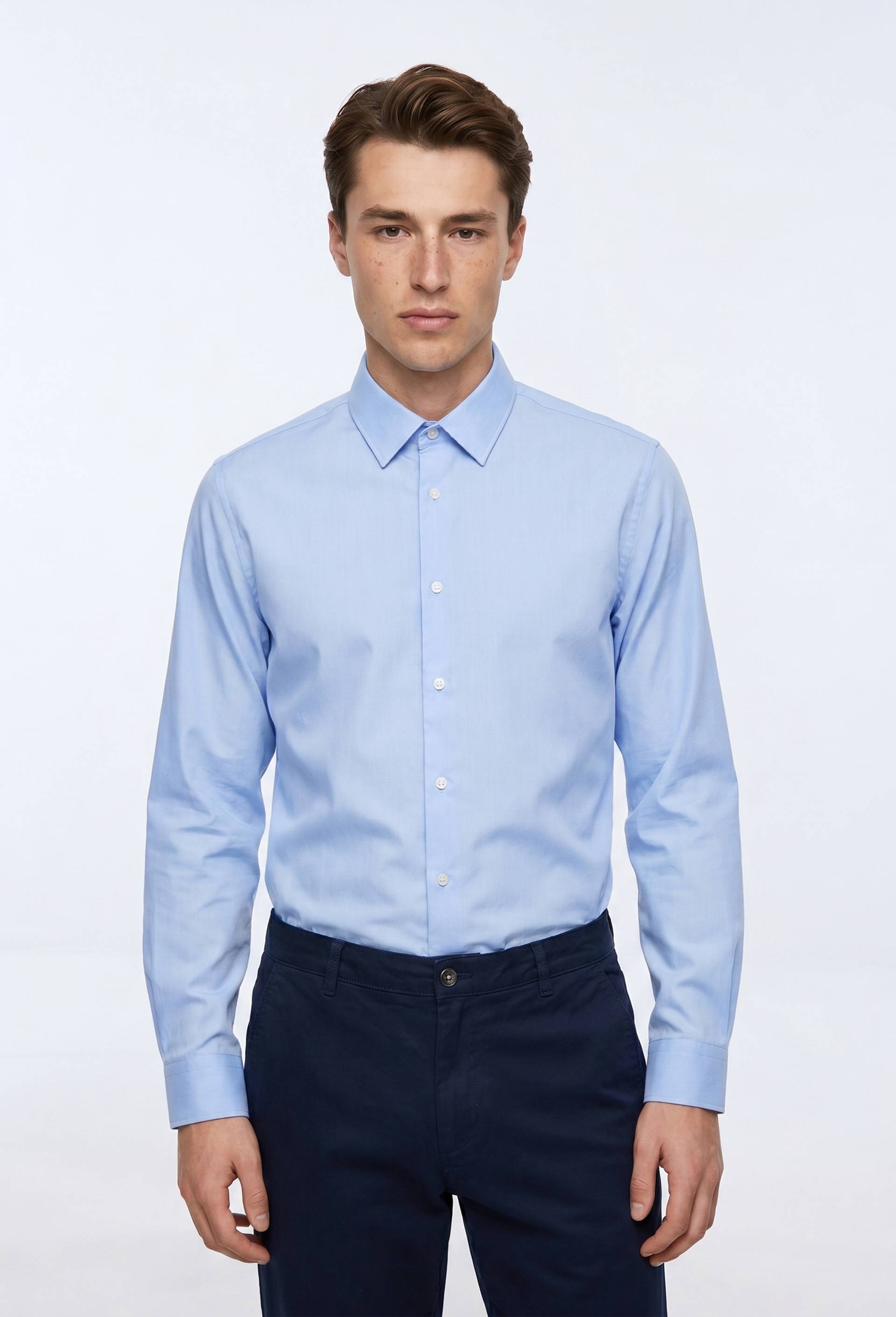 Chemise ville unie en coton, Bleu clair, large image number 0.0