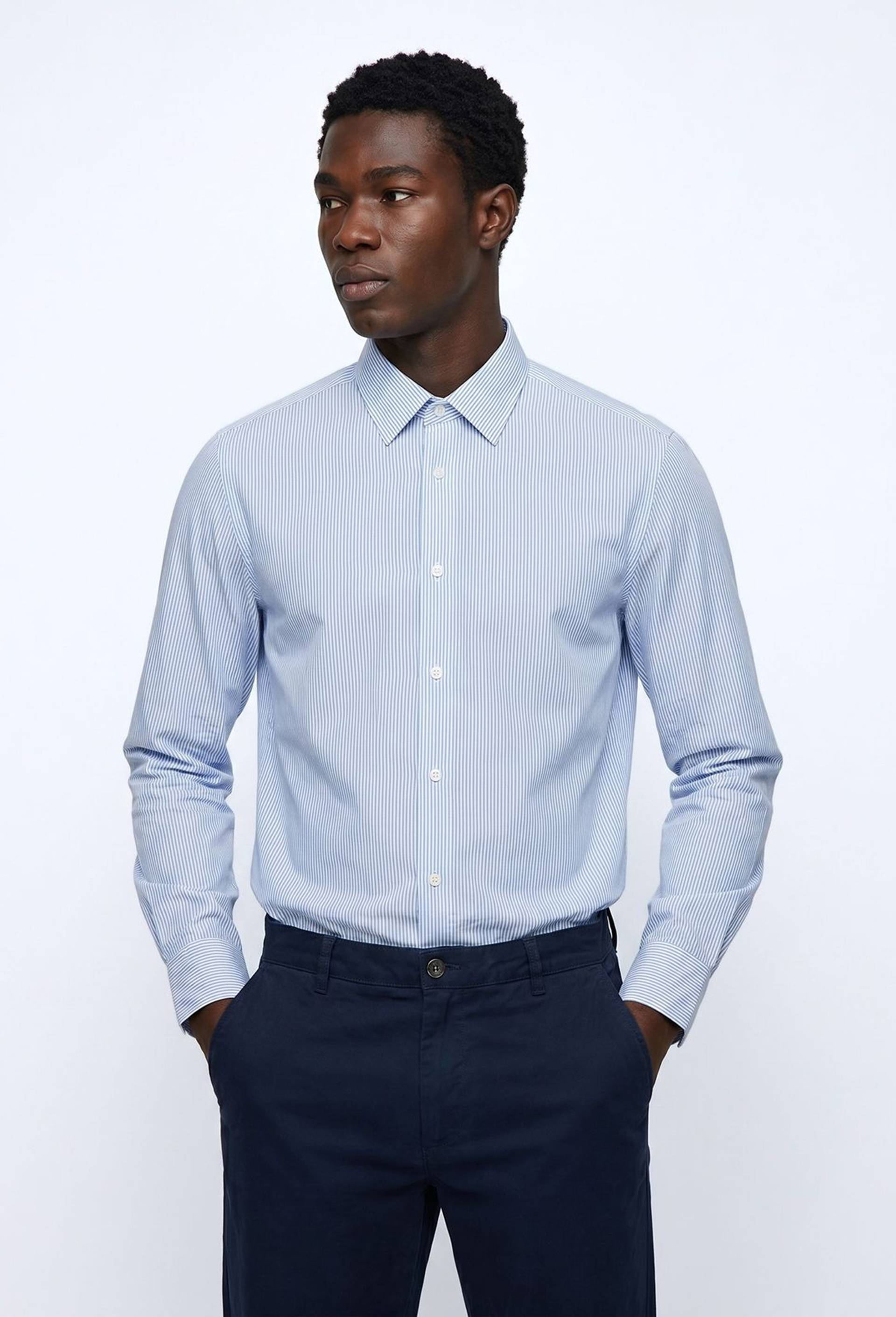 Chemise ville ray&eacute;e en coton, Blanc, large image number 0
