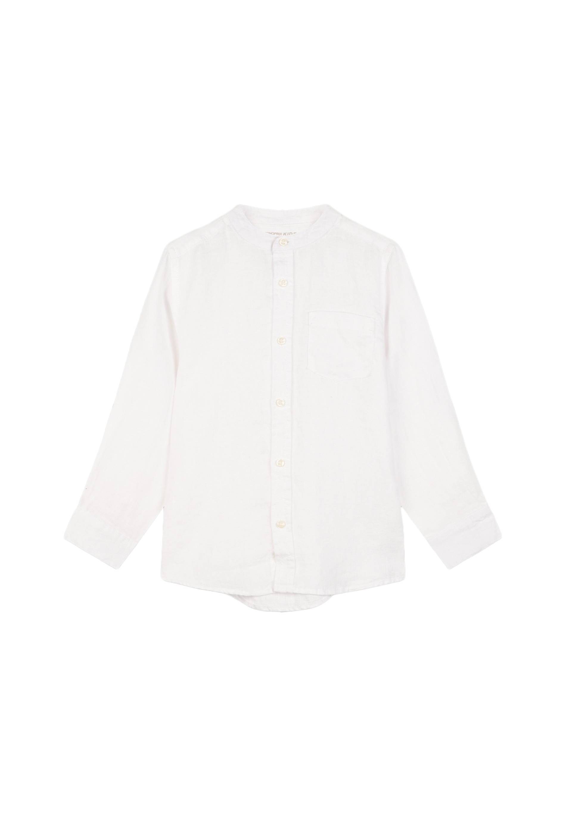 Chemise col mao unie en 100% lin, Ecru, large image number 3