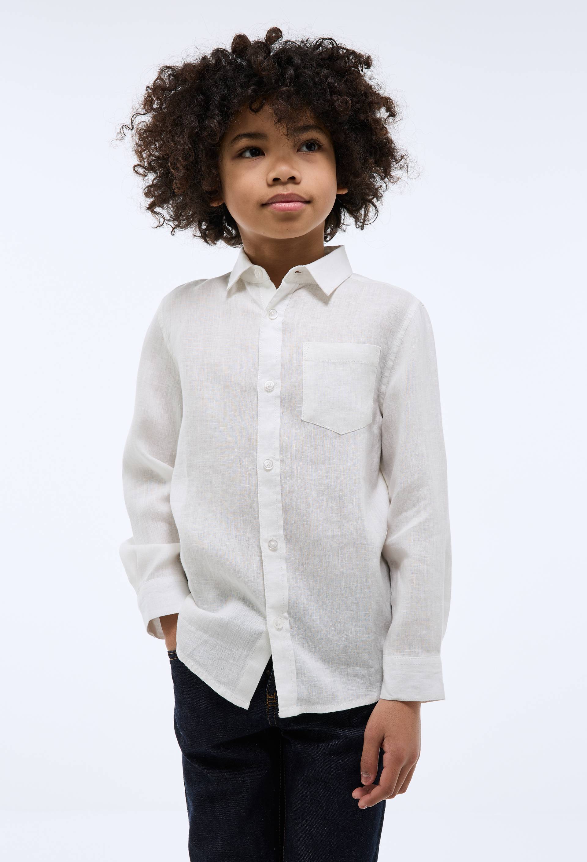 Chemise unie en 100% lin, Ecru, large image number 0.0