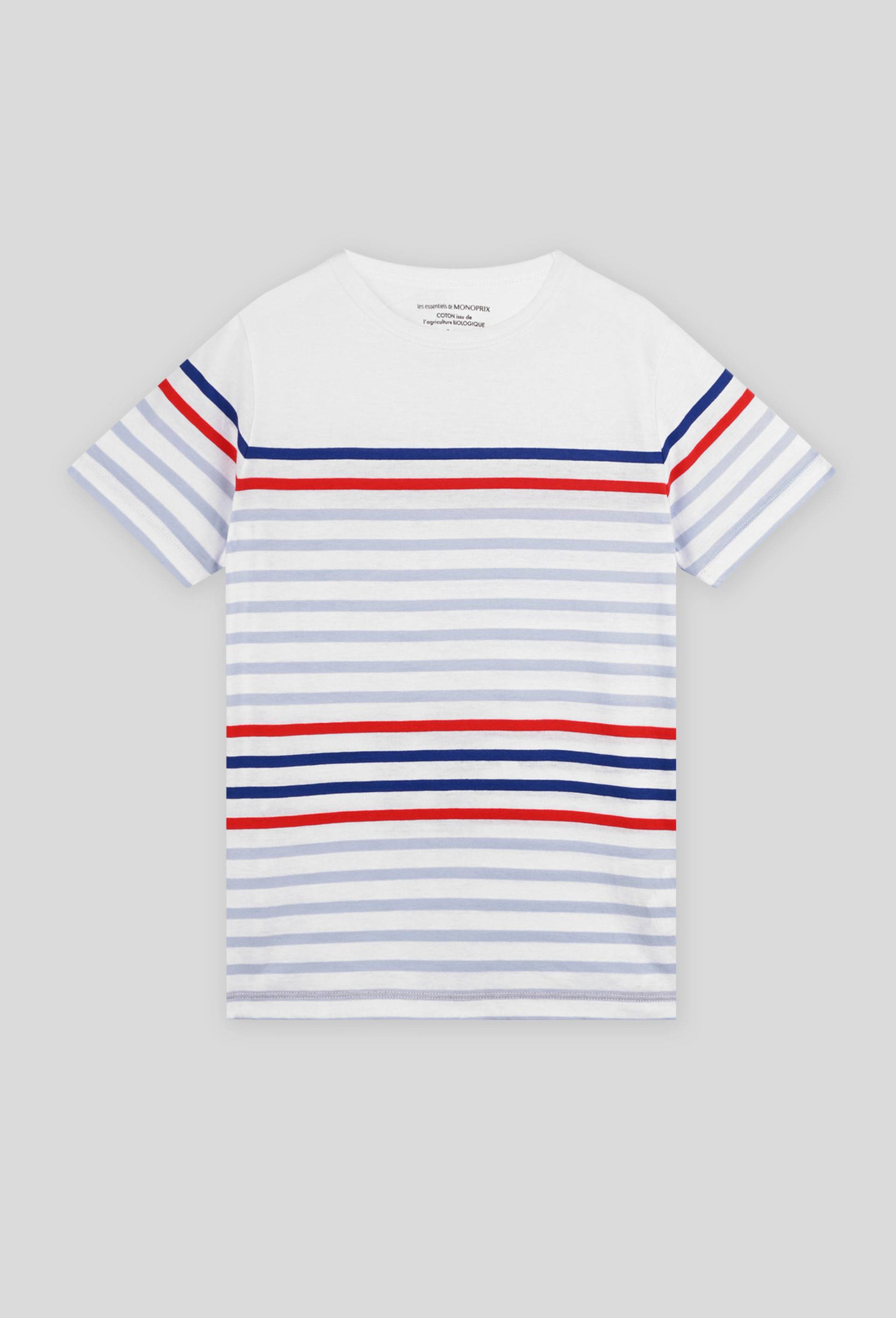T-shirt manches courtes marinière multicolore en coton BIO, Rouge, large image number 0