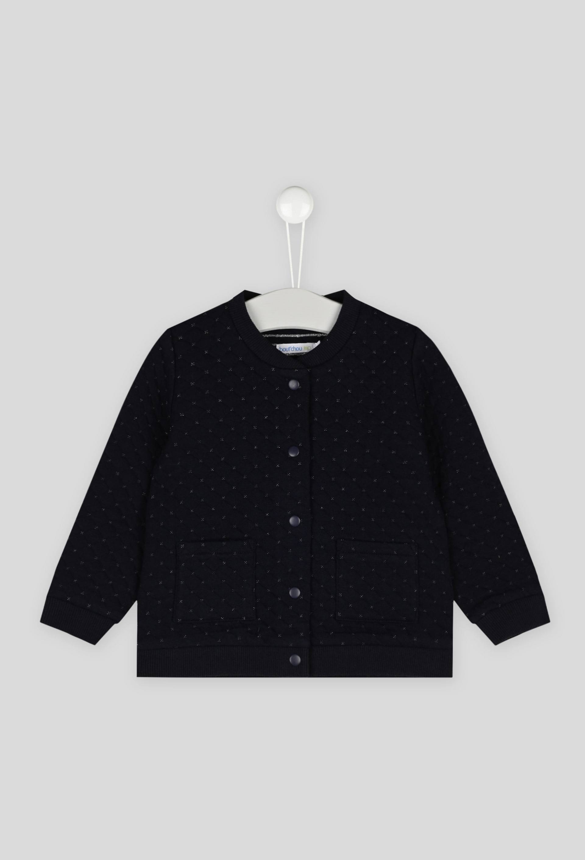 Cardigan en molleton uni en coton BIO, Bleu foncé, large image number 0.0