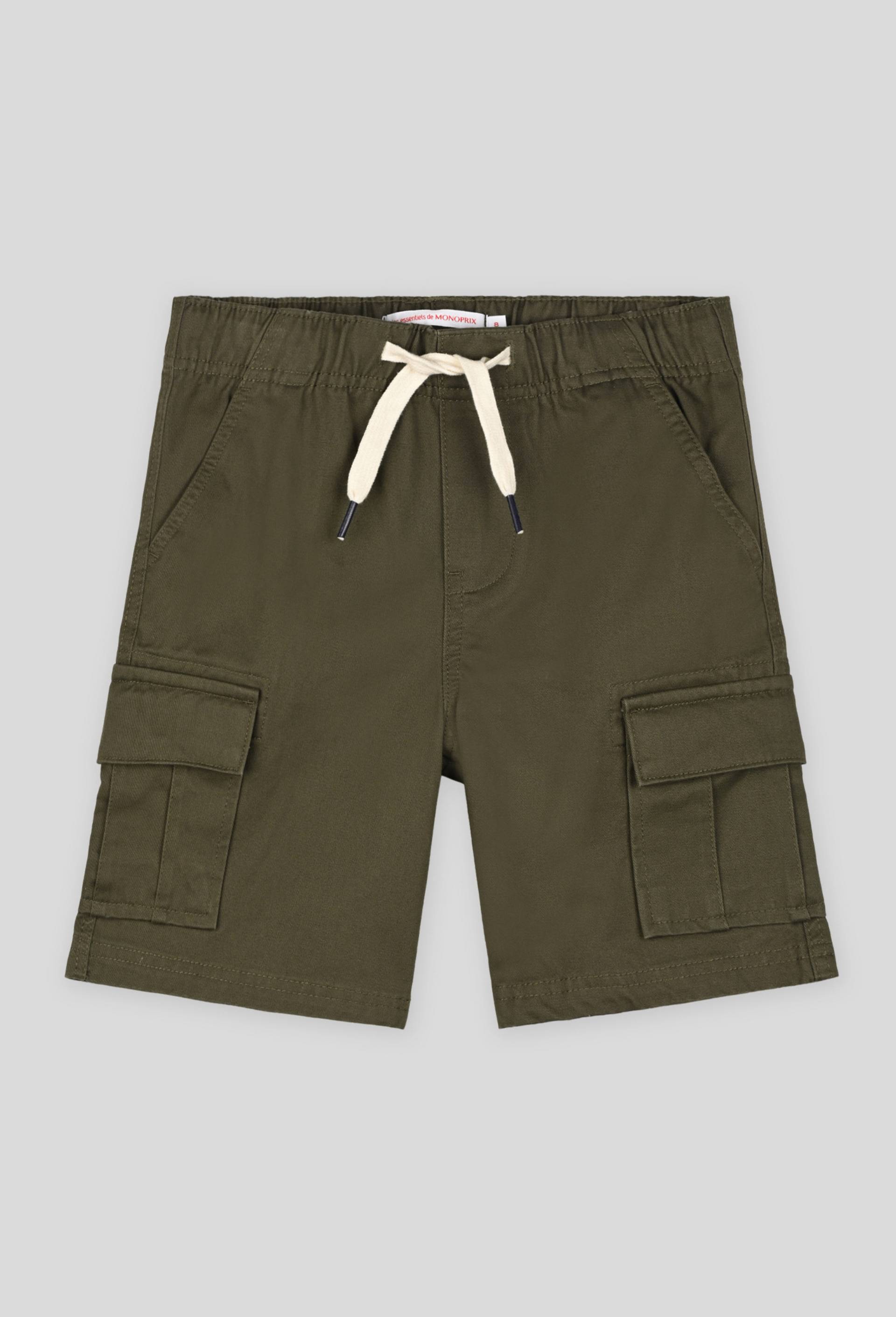 Bermuda cargo avec taille élastique et cordon, BIO, Vert foncé, large image number 0