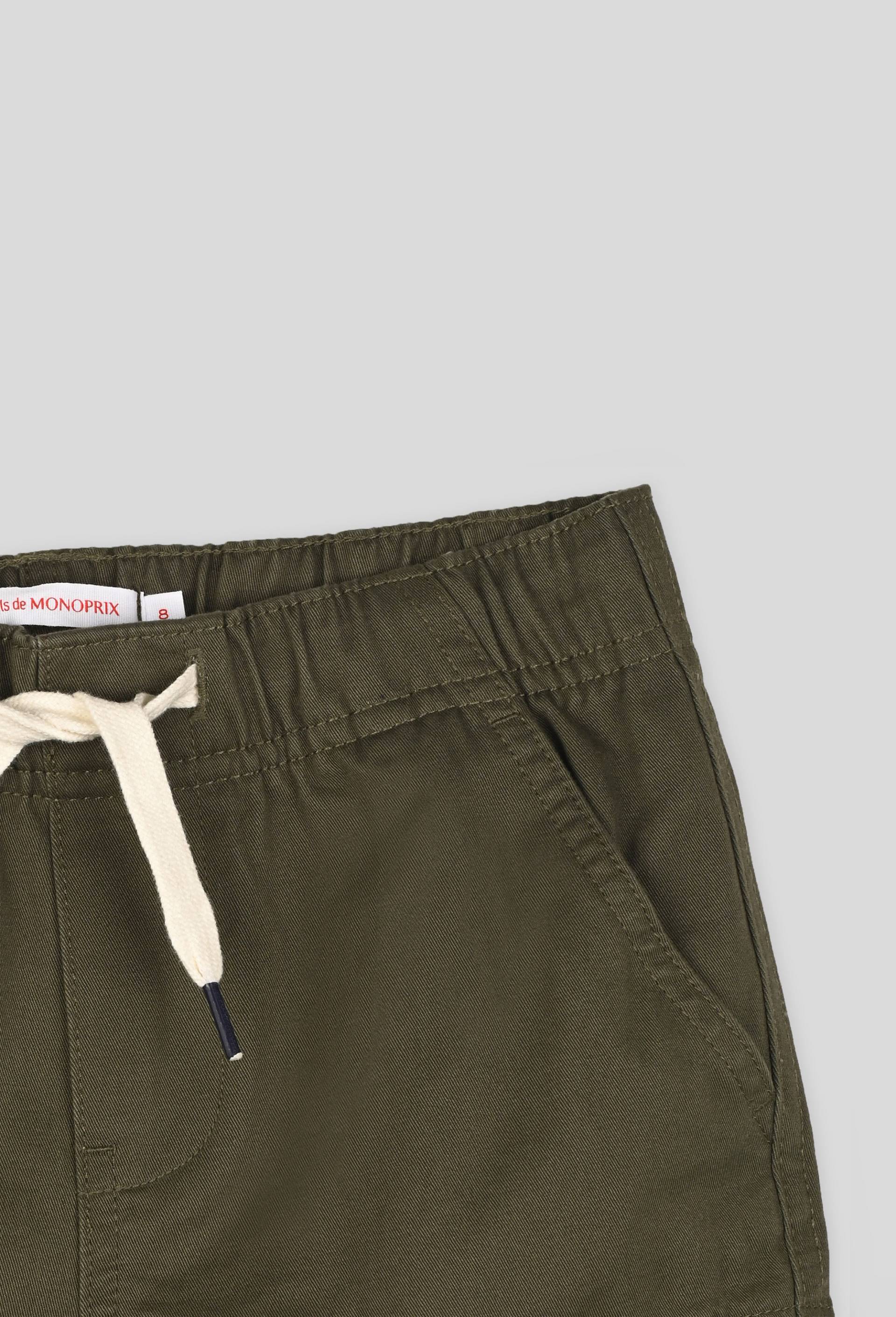 Bermuda cargo avec taille élastique et cordon, BIO, Vert foncé, large image number 2