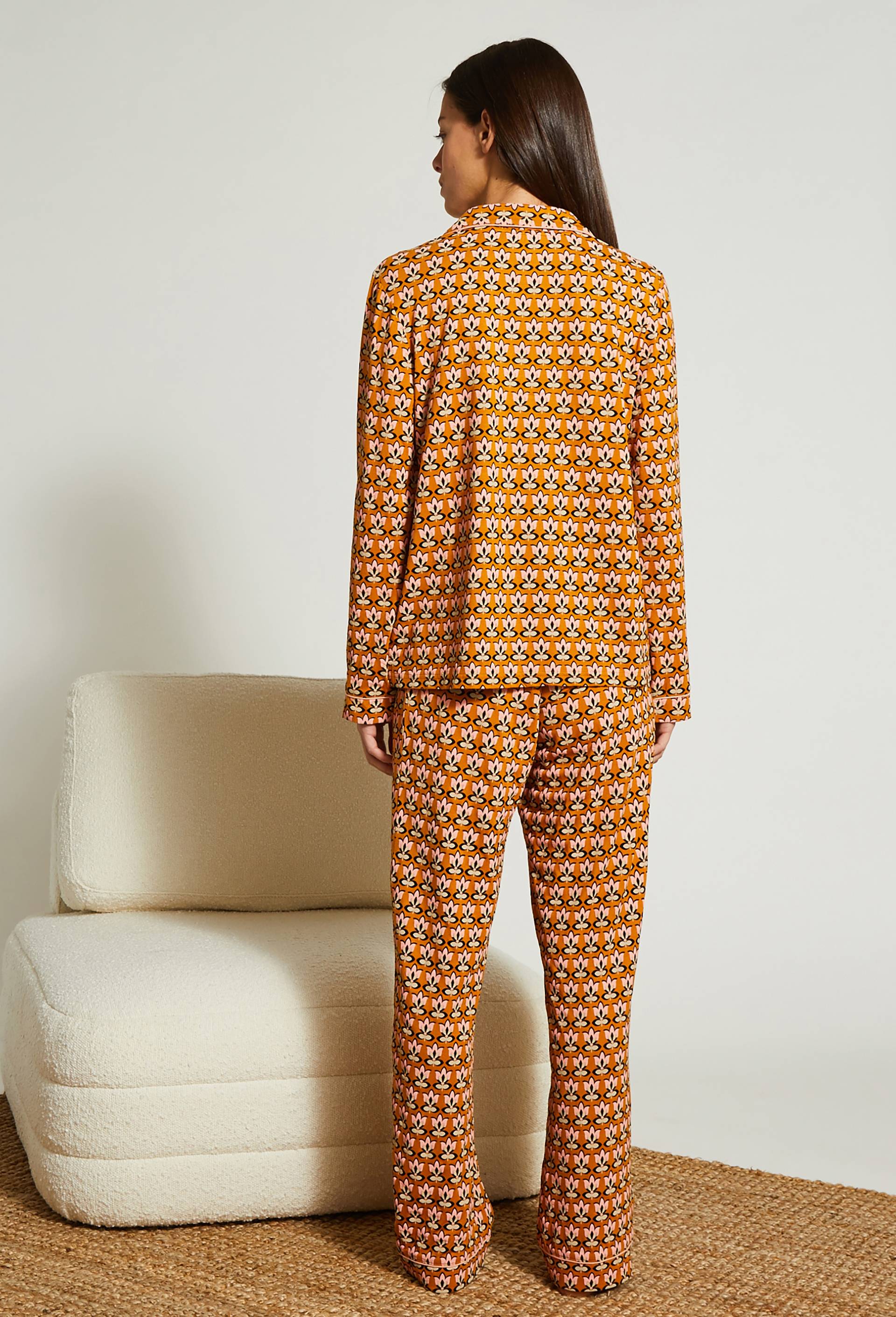 Pyjama col tailleur en viscose ECOVERO beige, Beige, large image number 1