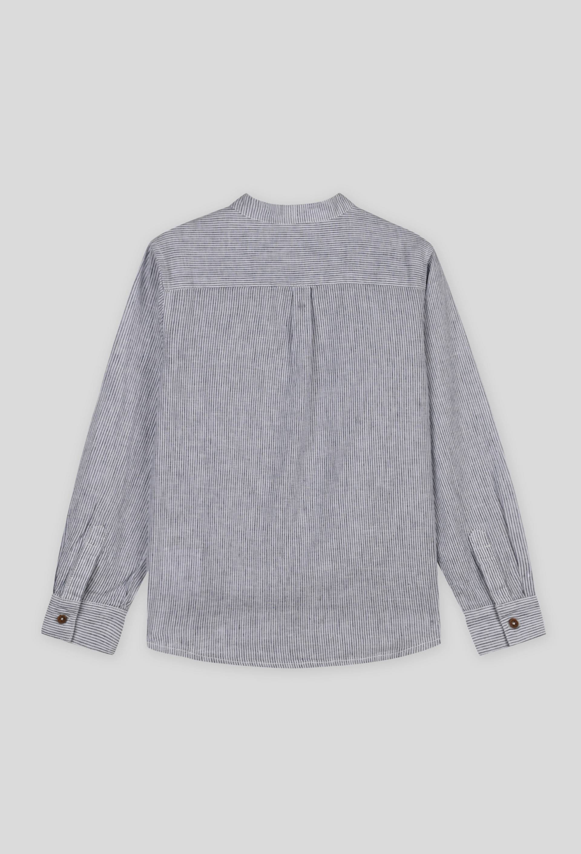 Chemise manches longues col MAO rayée en coton et lin certifiée Oeko-Tex, Ecru, large image number 1
