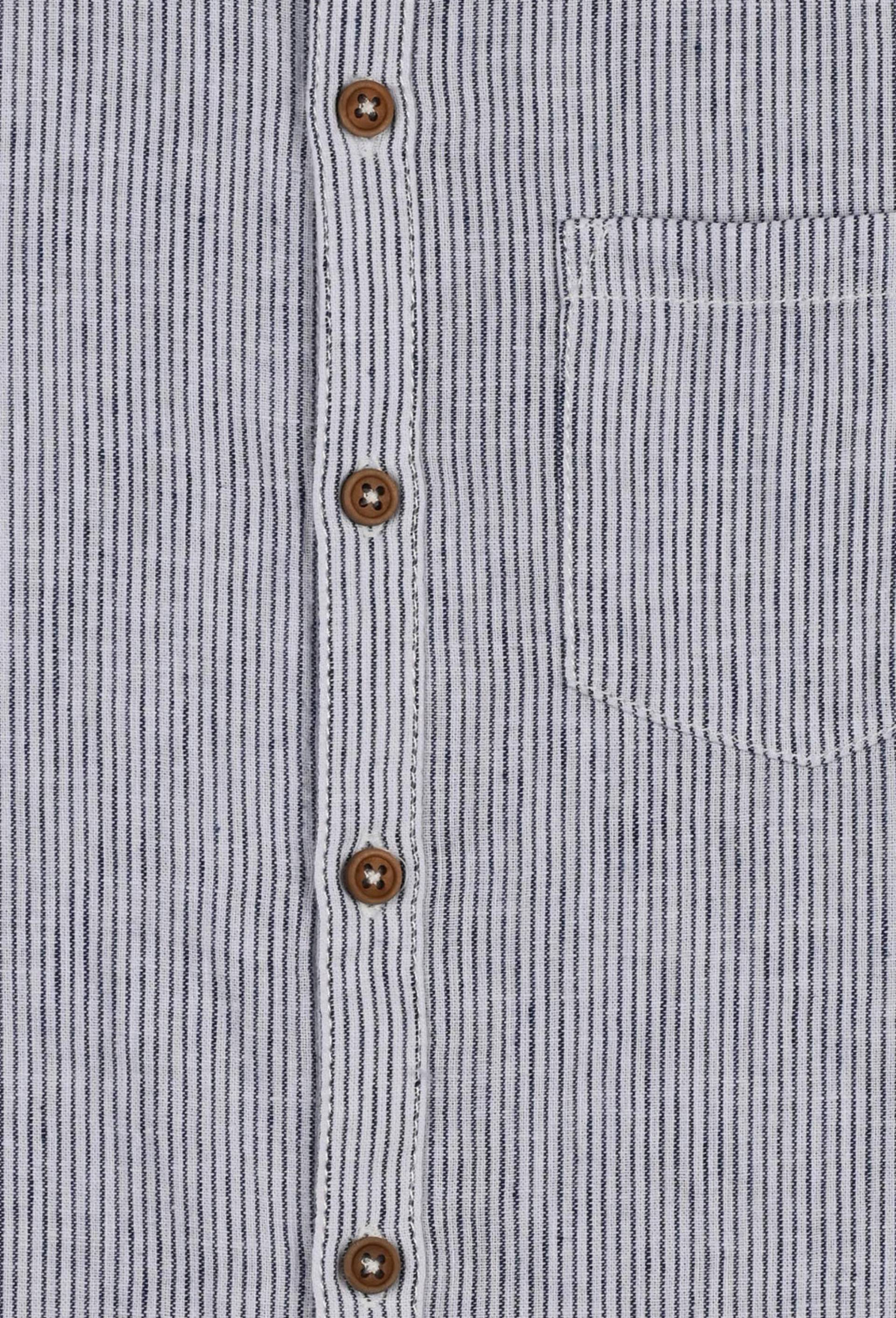 Chemise manches longues col MAO rayée en coton et lin certifiée Oeko-Tex, Ecru, large image number 2.0