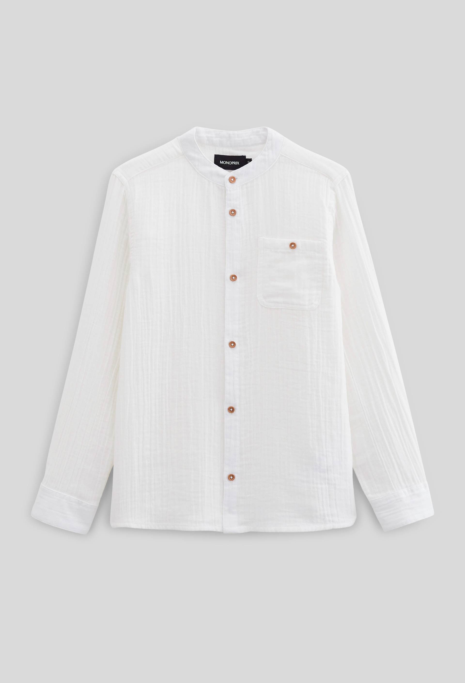Chemise col mao unie en gaze de coton BIO GOTS, Ecru, large image number 1