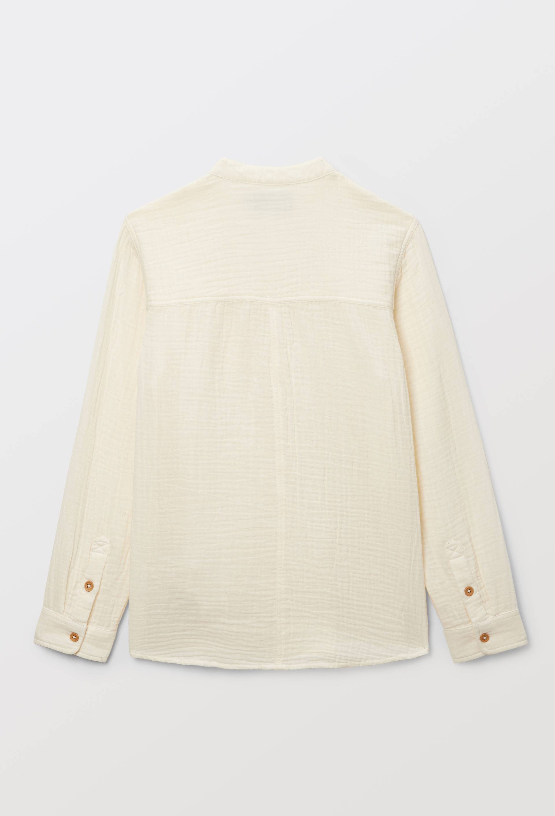 Chemise col mao unie en gaze de coton BIO GOTS, Ecru, large image number 2.0