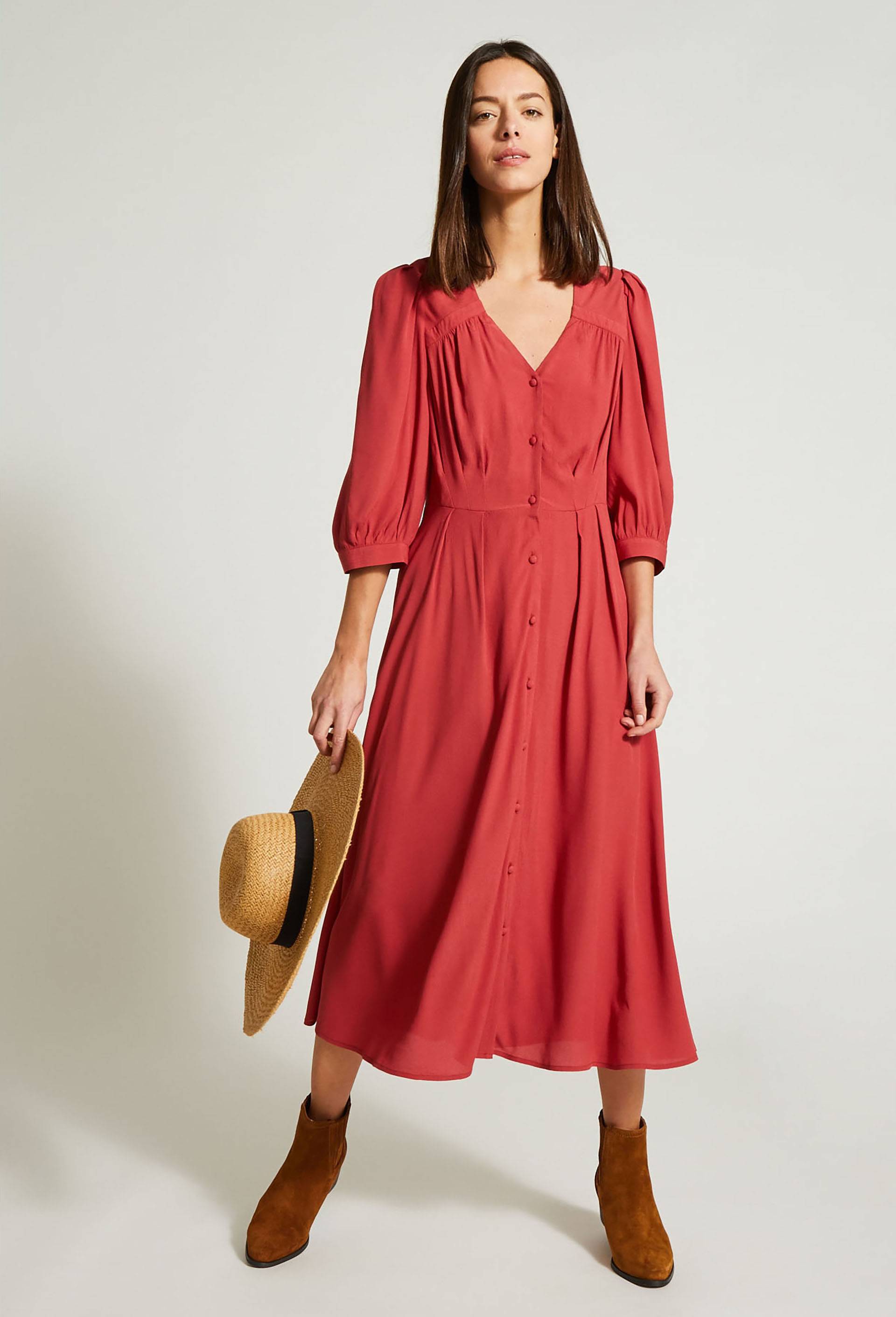 Robe en viscose à manches 3/4, Rouge foncé, large image number 0.0