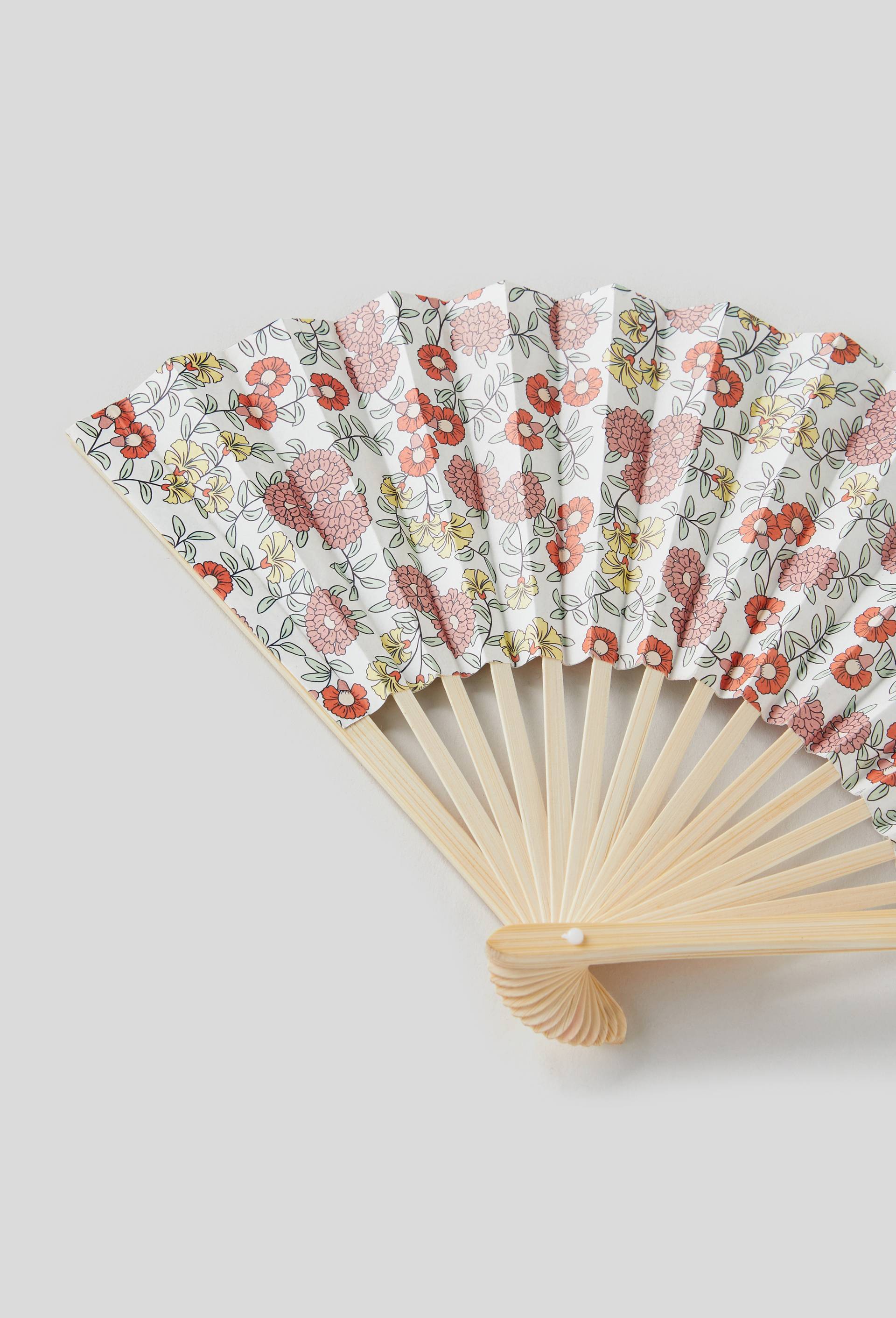 Eventail, motif fleurs, Rose clair, large image number 1