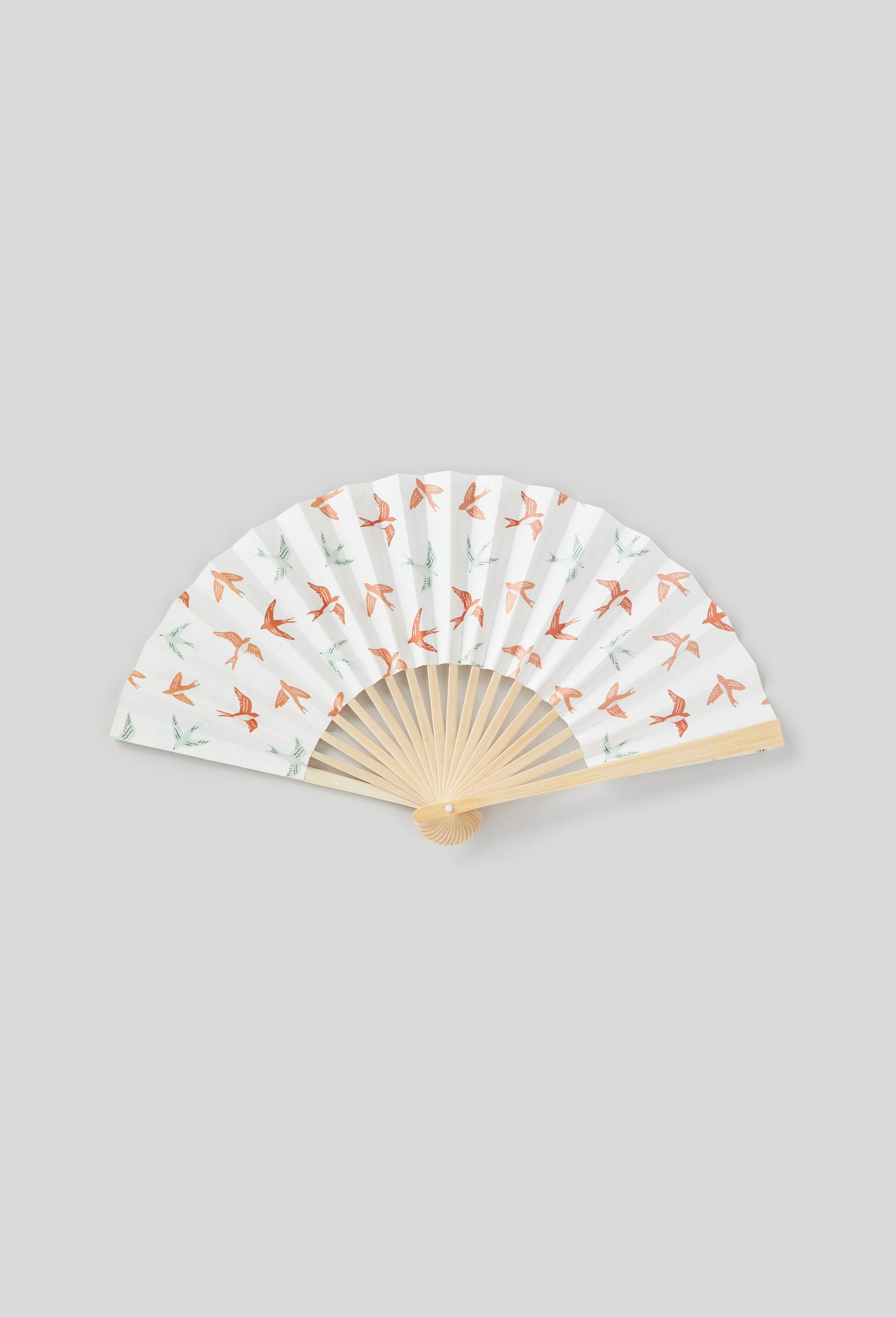 Eventail, motif oiseaux, Blanc, large image number 0