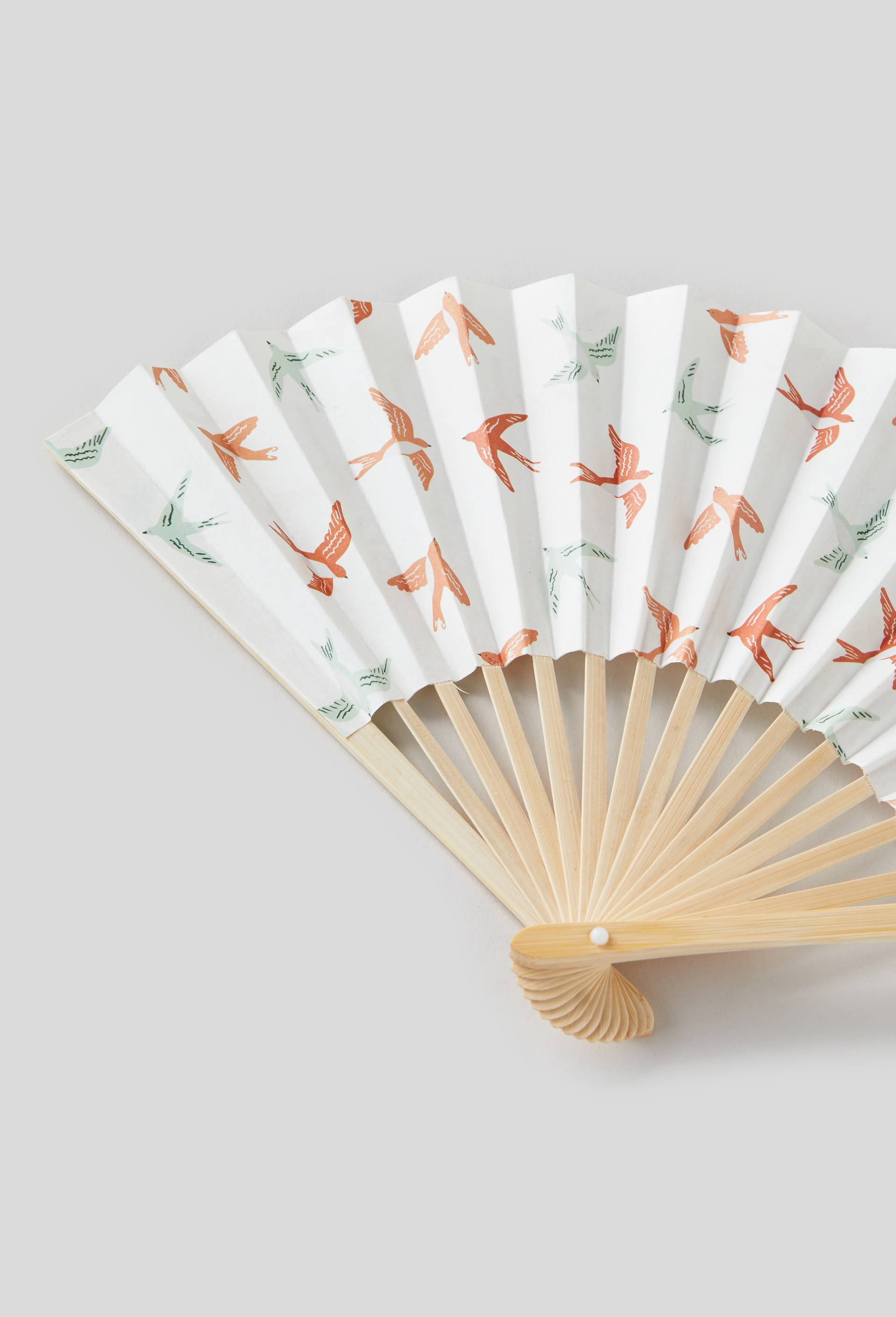 Eventail, motif oiseaux, Blanc, large image number 1