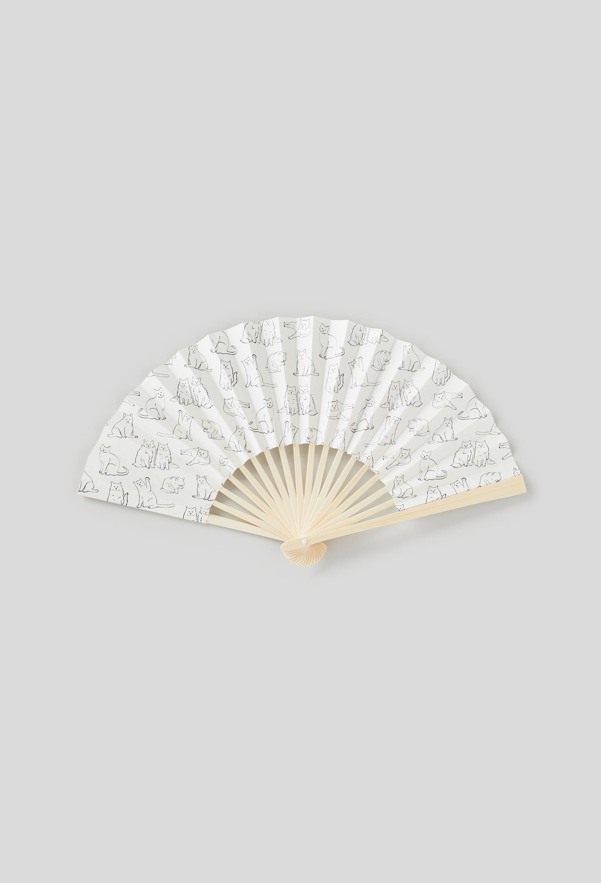 Eventail, motif chats, Blanc, large image number 0