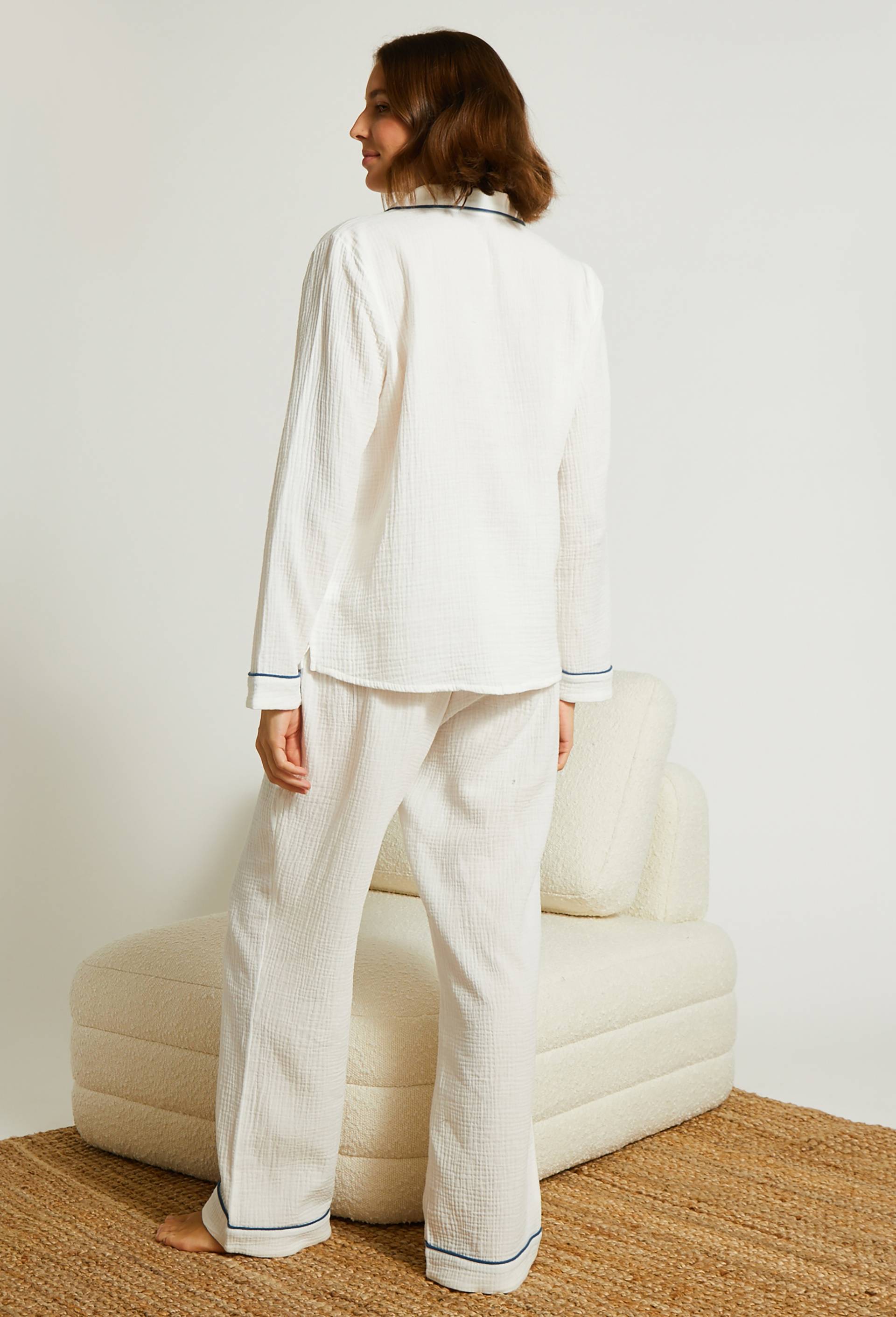 Pyjama col tailleur en coton BIO, Blanc, large image number 1.0