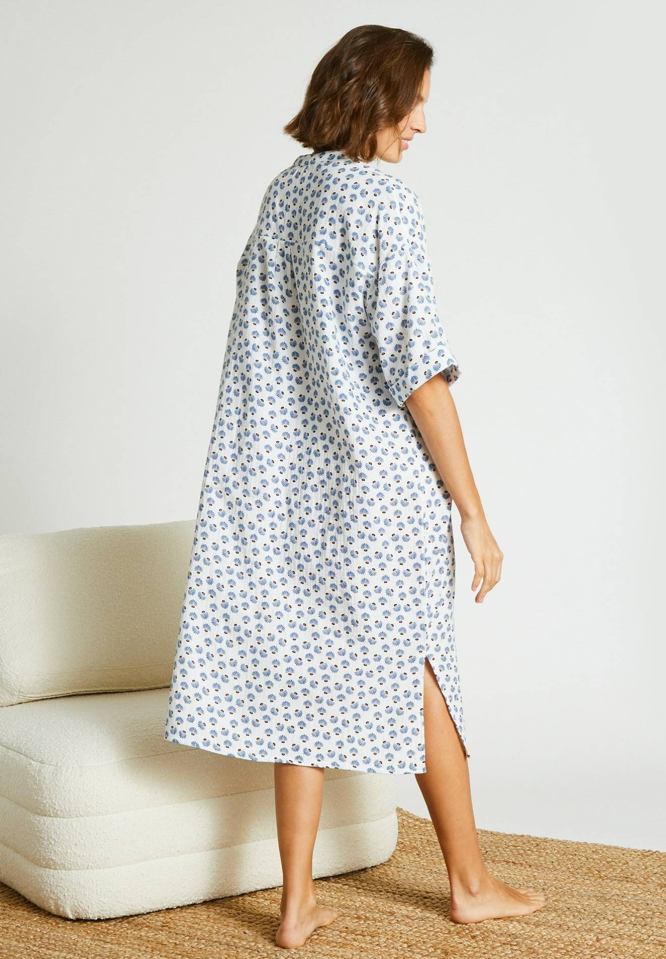 Chemise de nuit manches courtes en coton BIO, Blanc, large image number 4