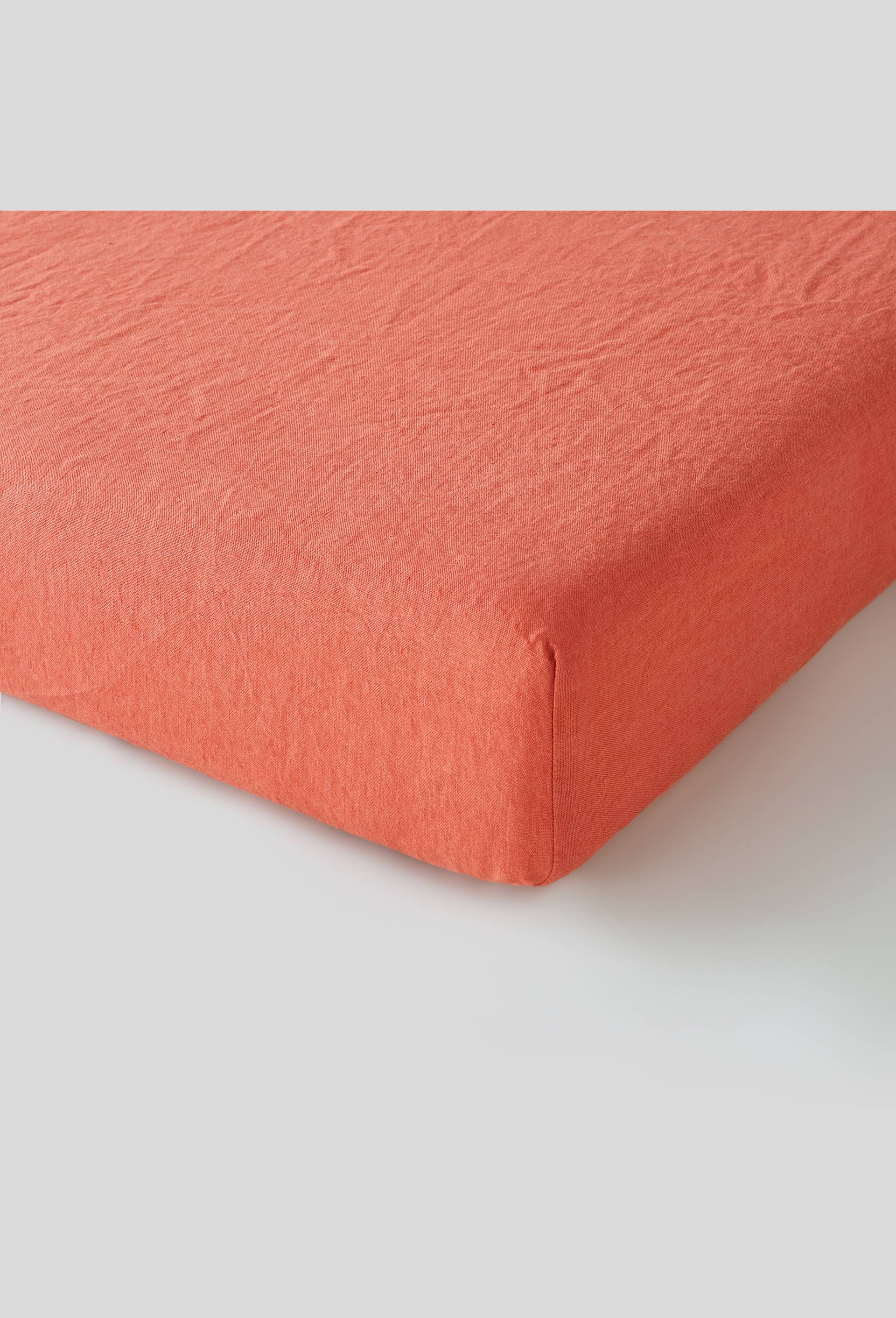 Drap housse 2 personnes, 160x200cm, lin, Rouge, large image number 1.0