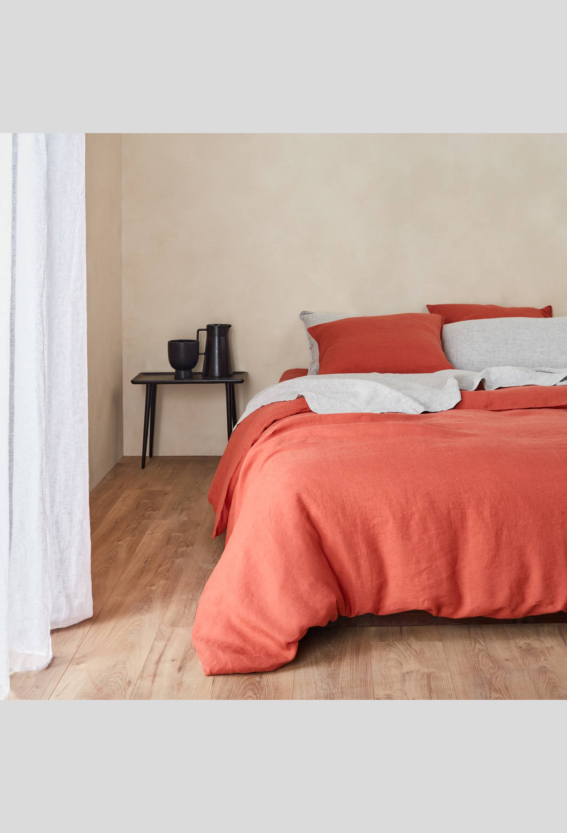Drap housse 2 personnes, 160x200cm, lin, Rouge, large image number 2