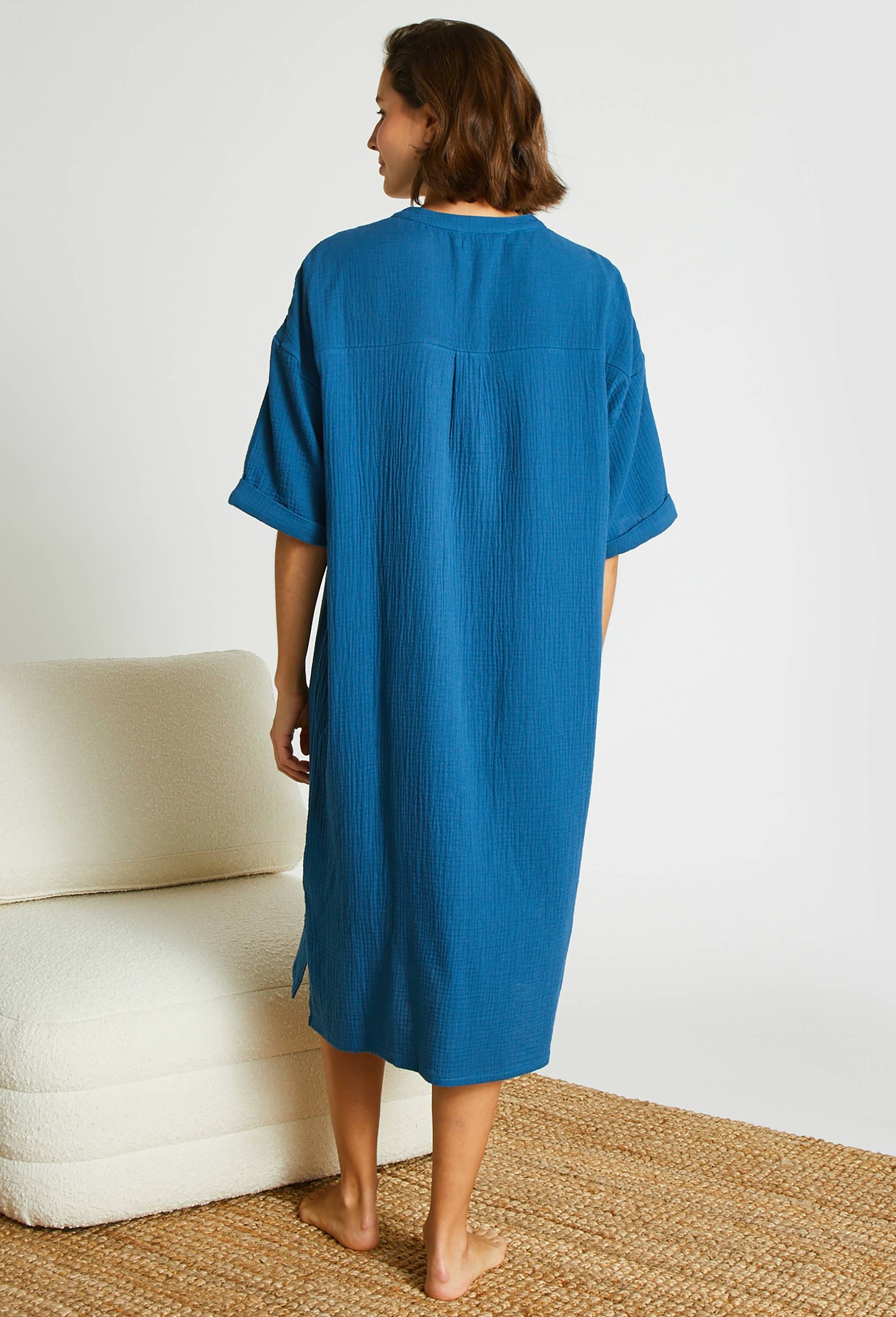Chemise de nuit gaze de coton BIO, BLEU, large image number 1